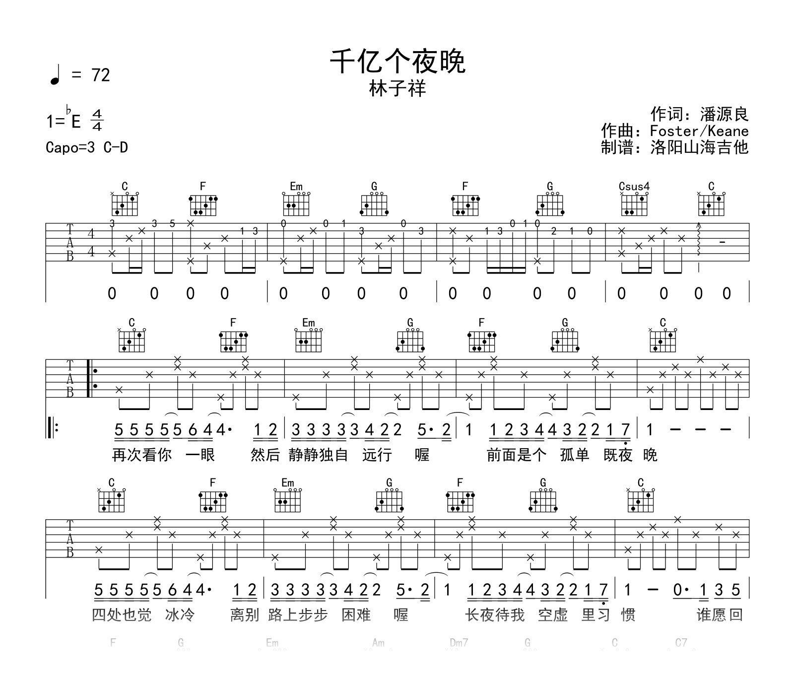 林子祥《千亿个夜晚》吉他谱-吉他帮