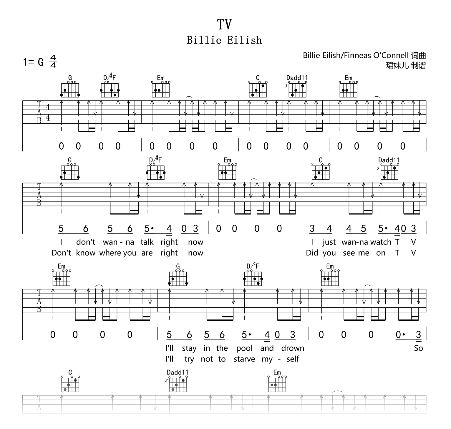 Billie Eilish《TV》吉他谱-吉他帮