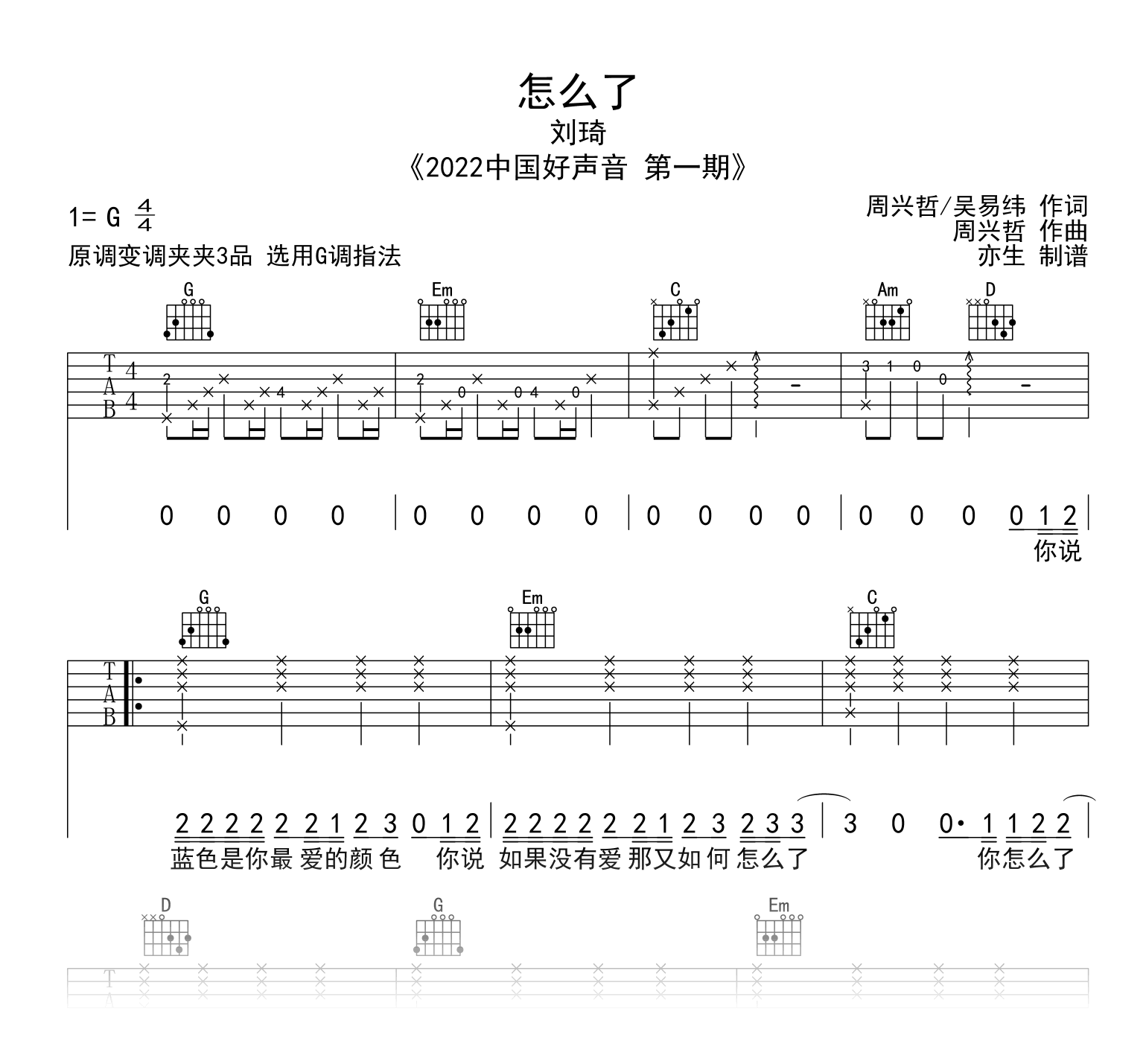 刘琦《怎么了》吉他谱-中国好声音-吉他帮