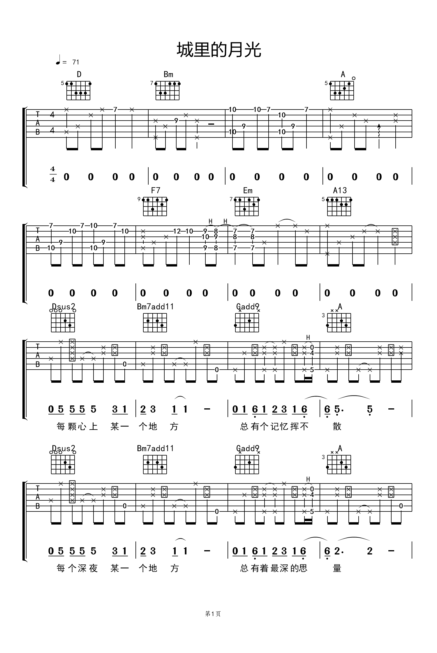 城里的月光吉他谱-齐秦-吉他帮-1