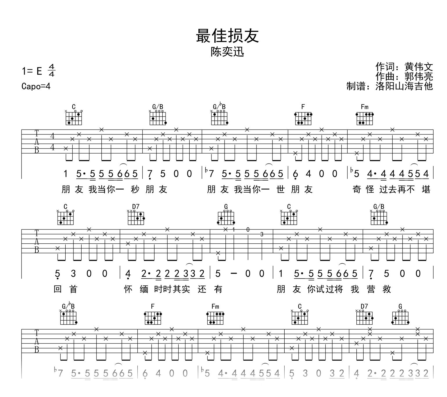 陈奕迅《最佳损友》吉他谱-吉他帮