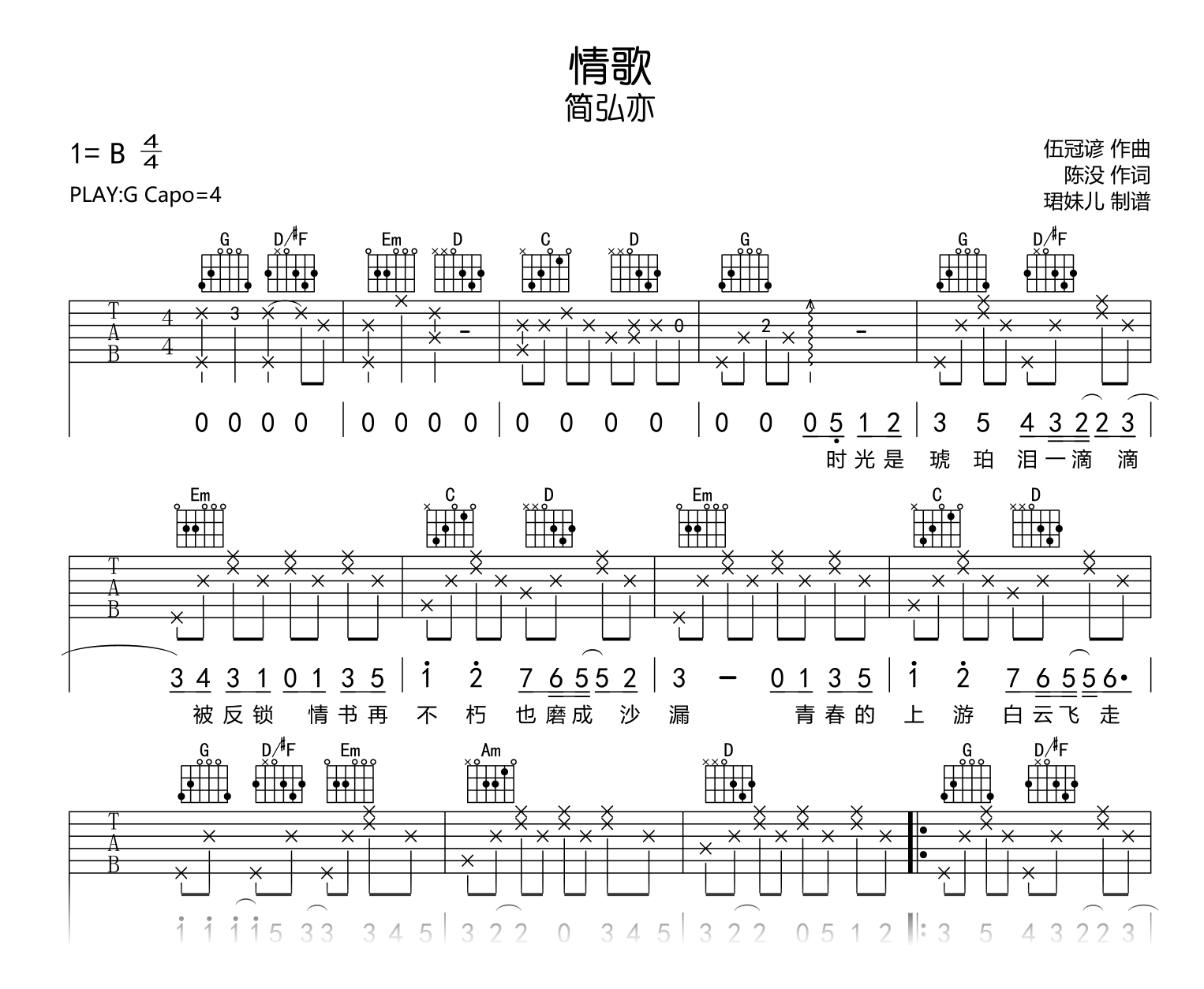 简弘亦《情歌》吉他谱-吉他帮