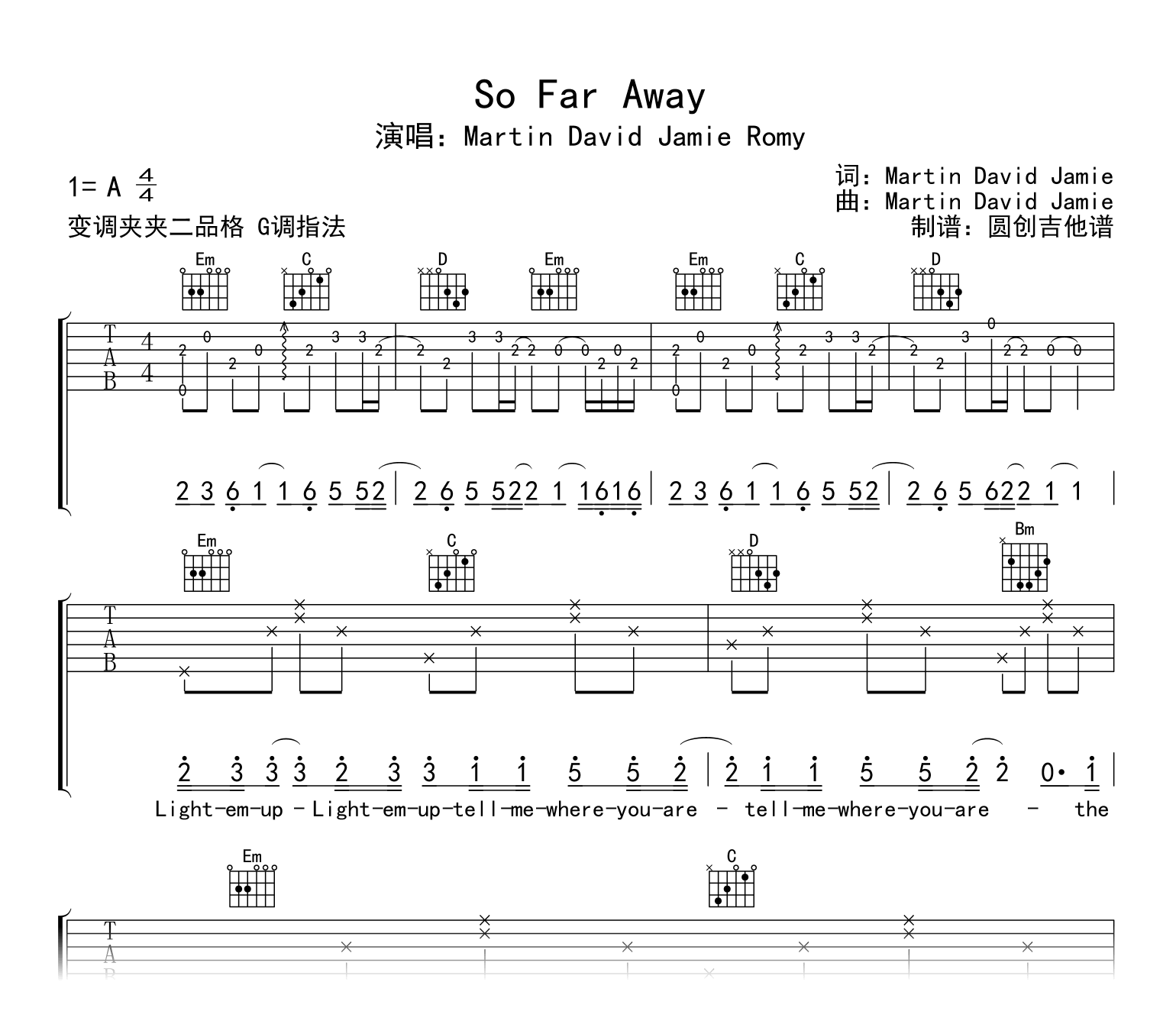 So far away吉他谱-吉他帮