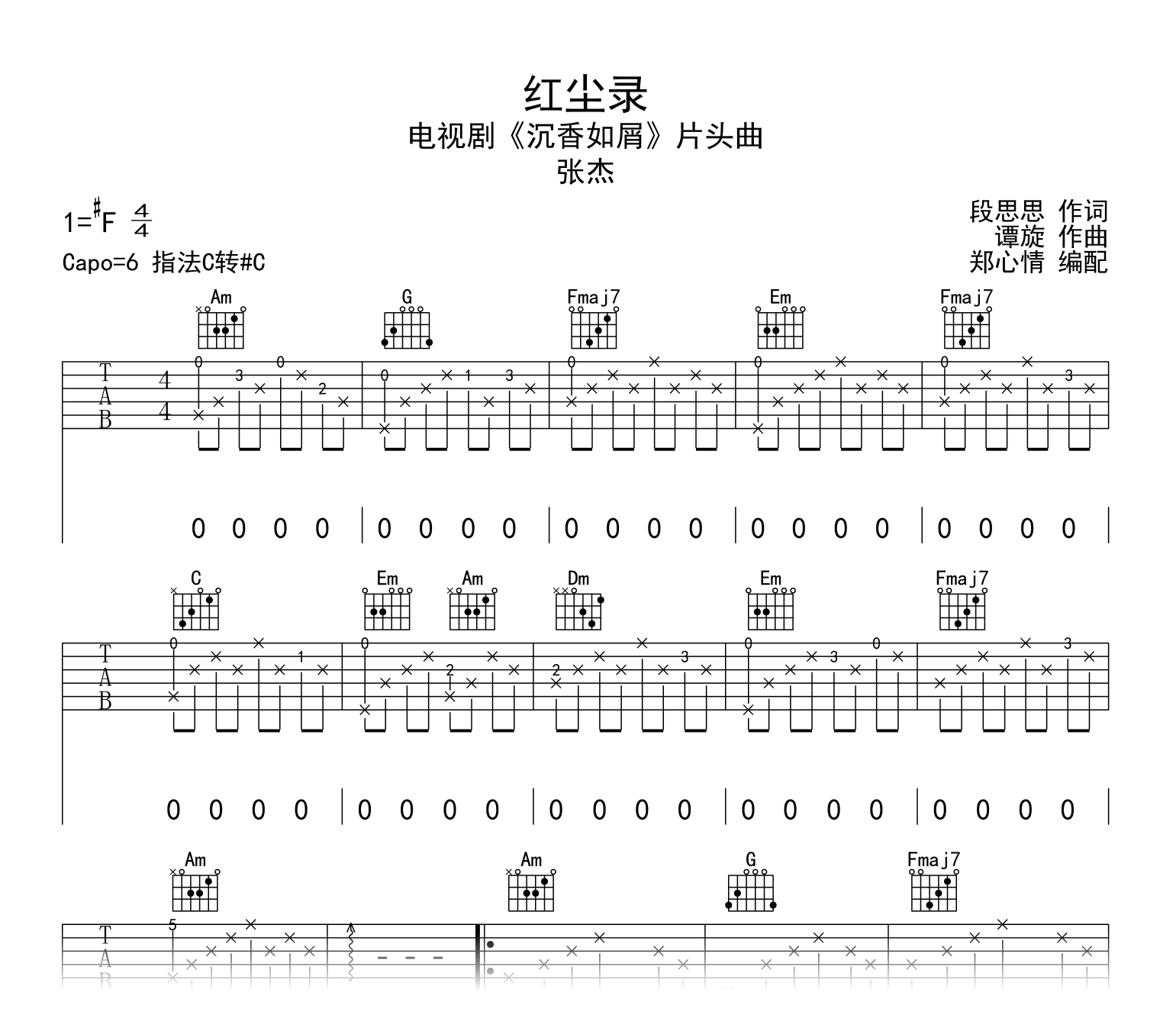 红尘录吉他谱-张杰-沉香如屑-吉他帮