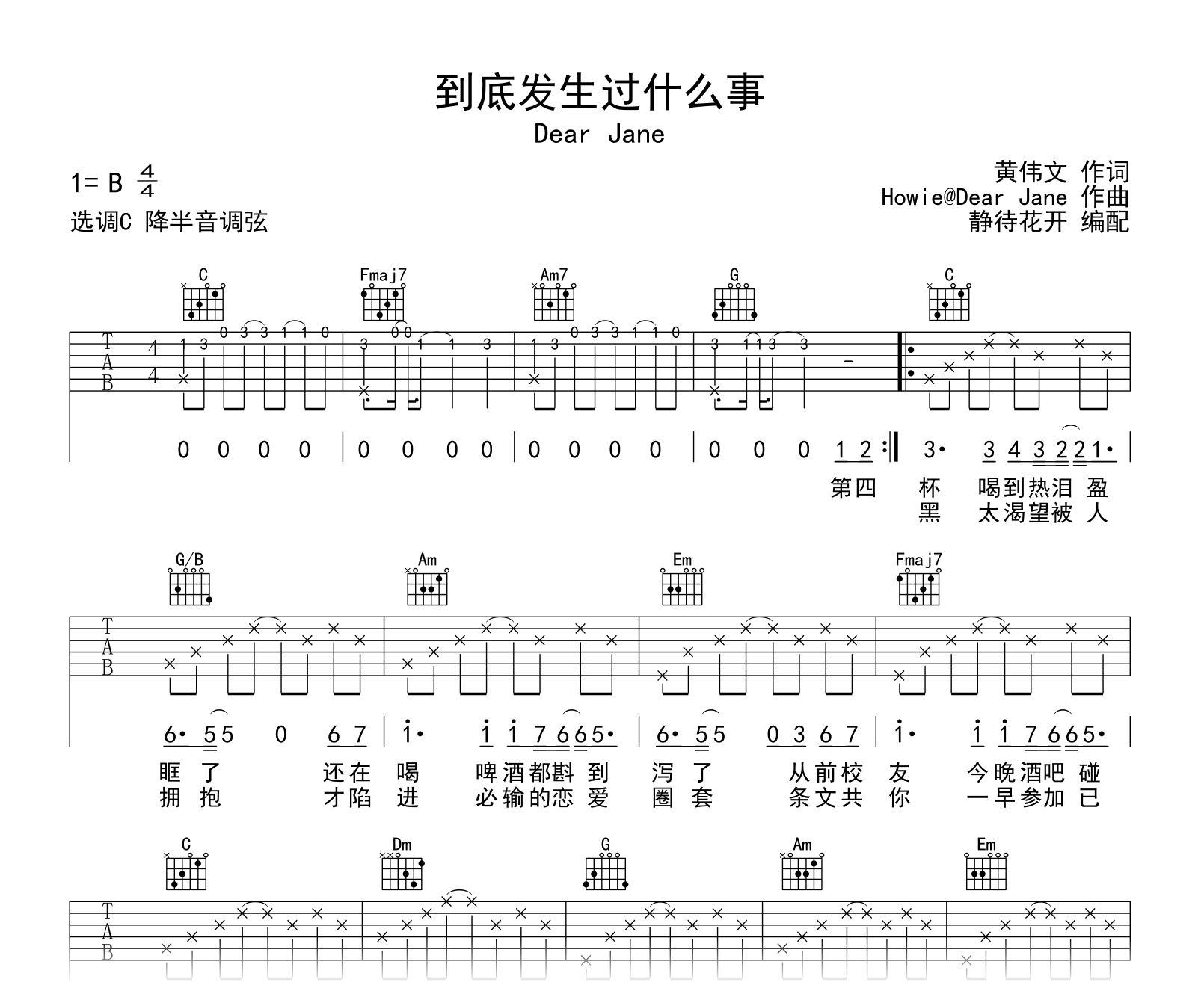 到底发生过什么事吉他谱-Dear Jane-C调-吉他帮