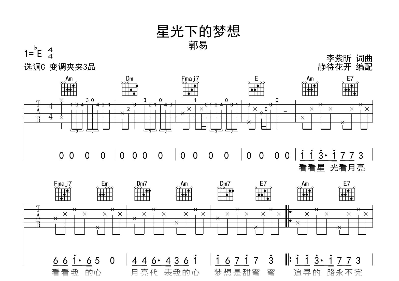 星光下的梦想吉他谱-郭易-C调-吉他帮