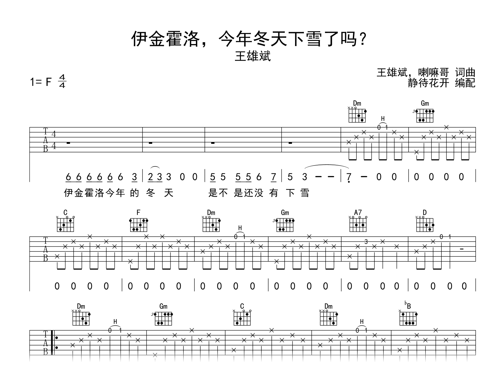 伊金霍洛,今年冬天下雪了吗吉他谱-王雄斌-F调-吉他帮