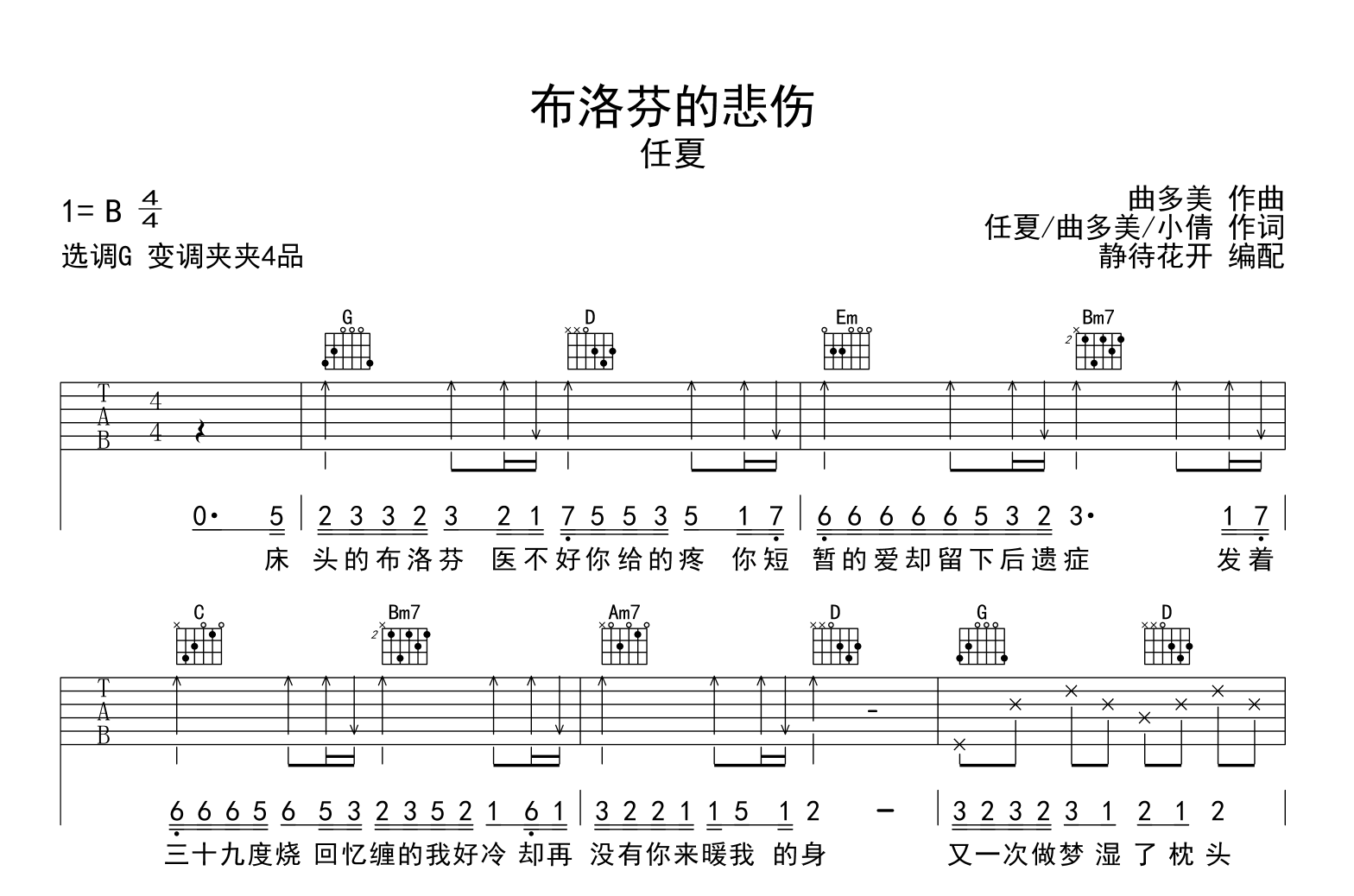 布洛芬的悲伤吉他谱-任夏-G调-吉他帮