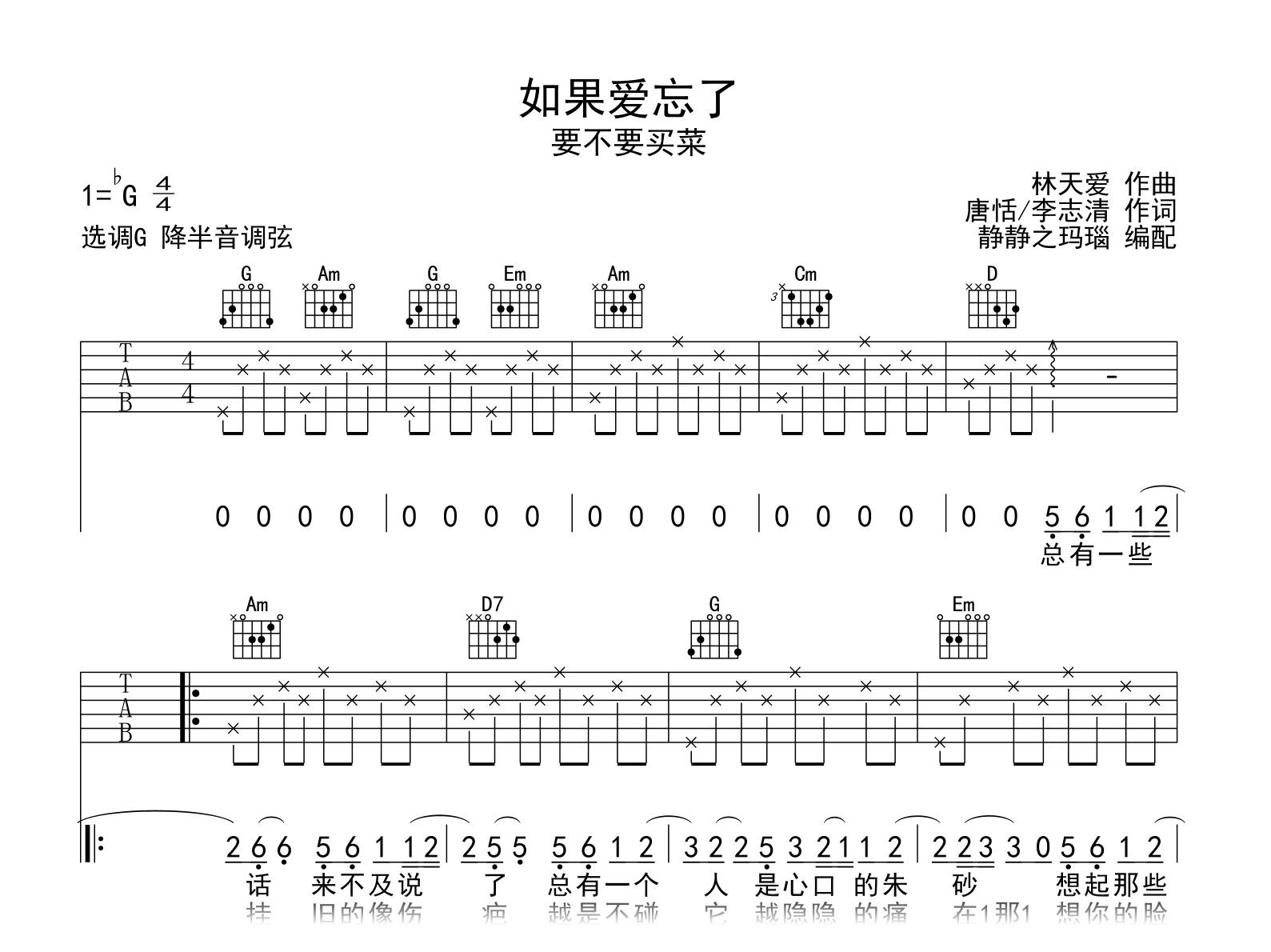 如果爱忘了吉他谱-要不要买菜-吉他帮