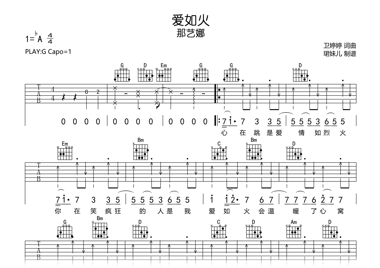 爱如火吉他谱-那艺娜-预览图