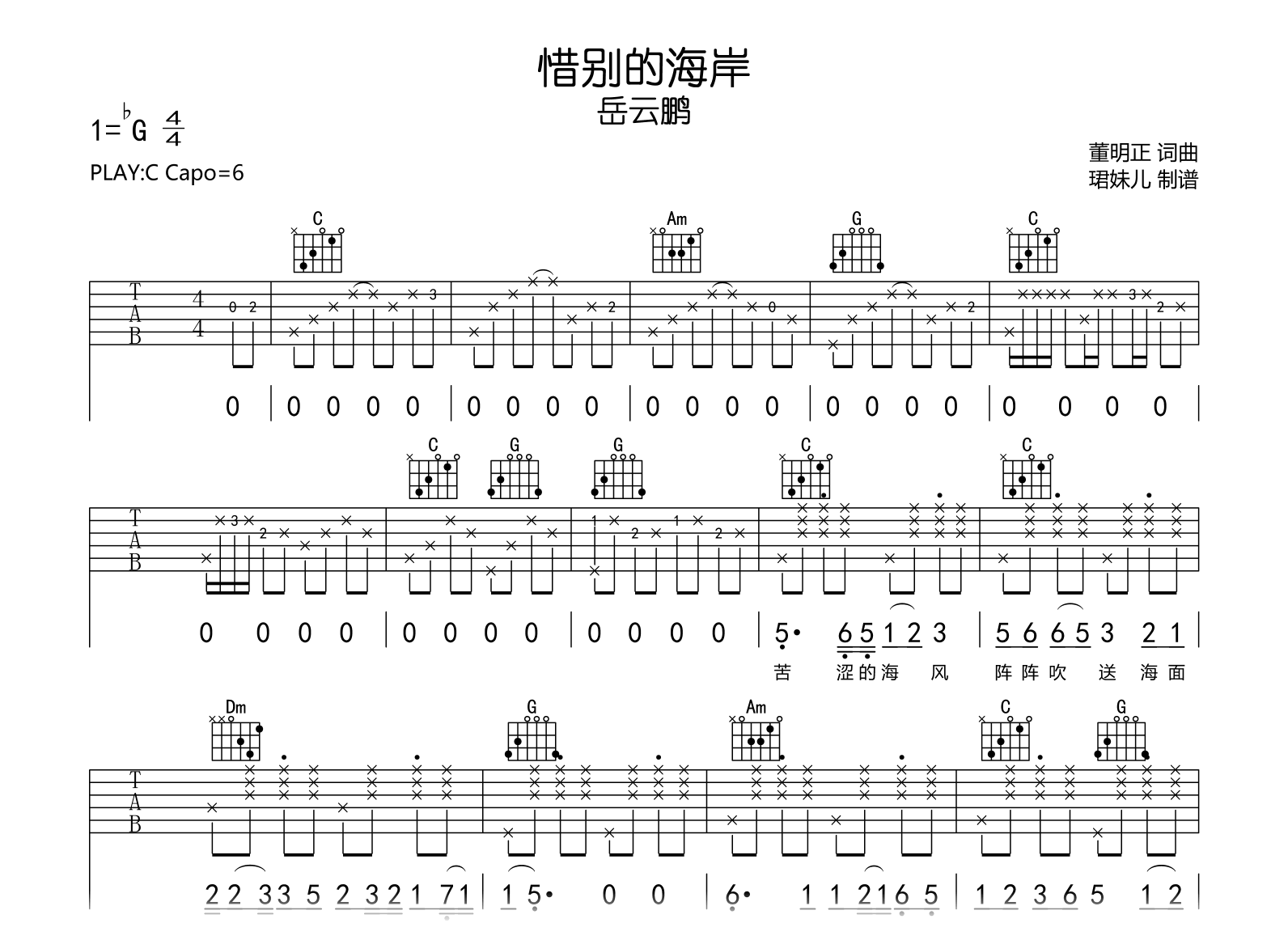 惜别的海岸吉他谱-岳云鹏-吉他帮