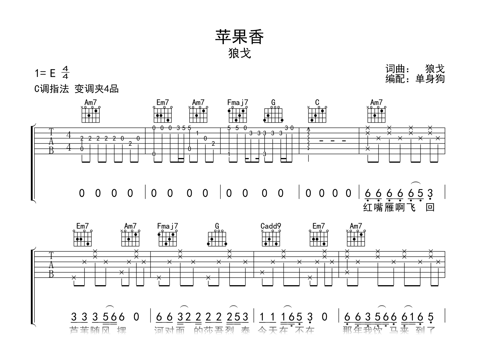 苹果香吉他谱-狼戈-吉他帮