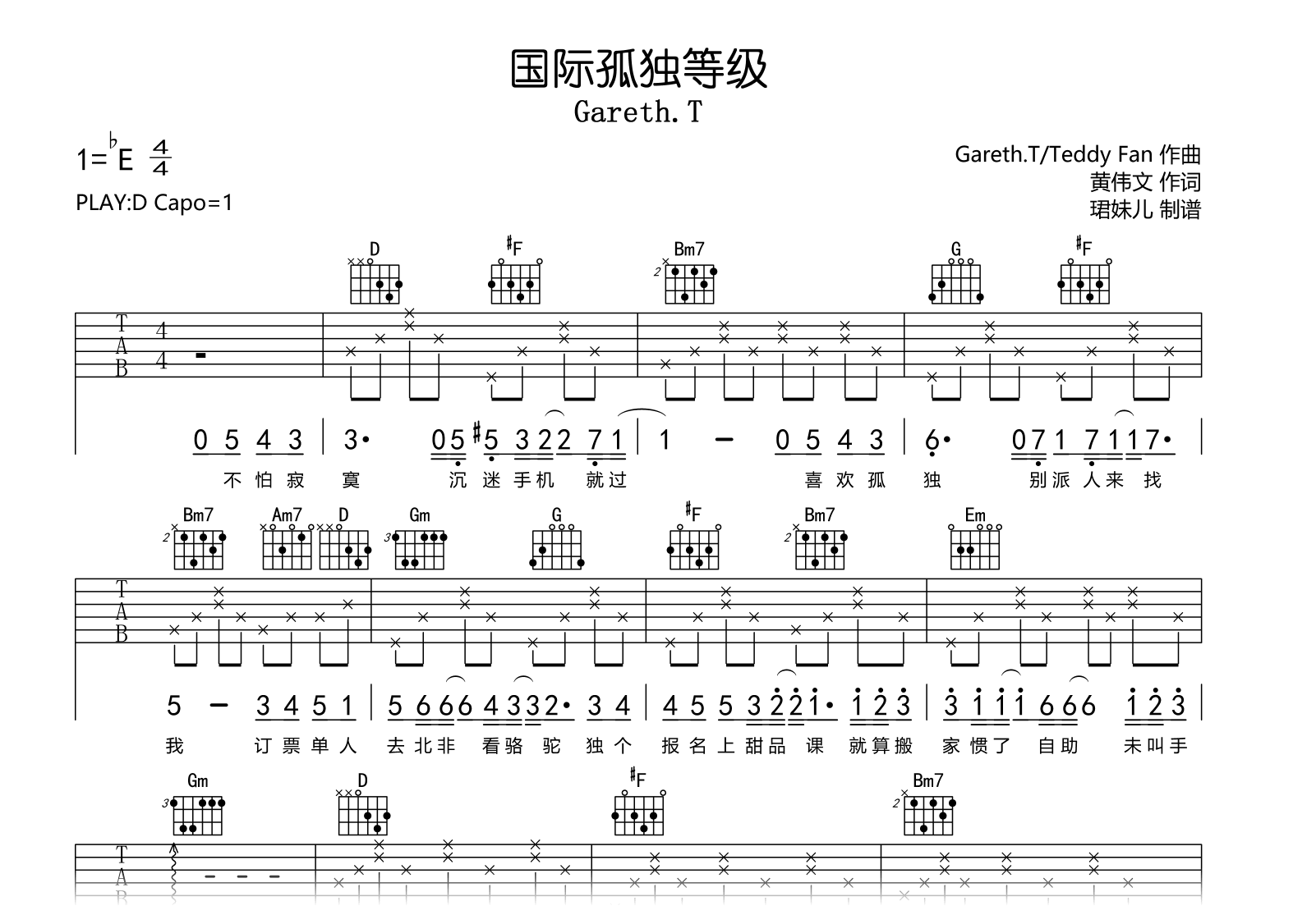 国际孤独等级吉他谱-Gareth.T-吉他帮