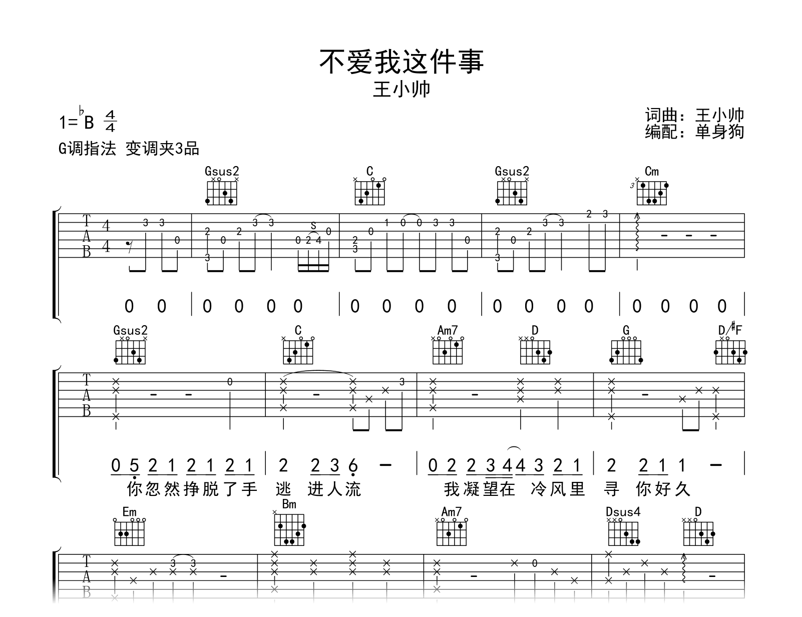 不爱我这件事吉他谱-王小帅-吉他帮