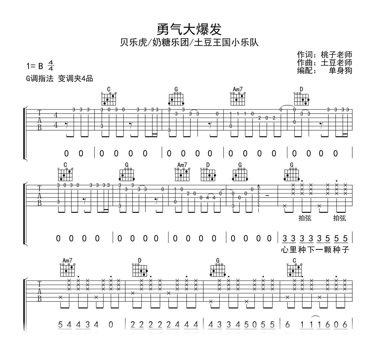 勇气大爆发吉他谱-贝乐虎/奶糖乐团/土豆王国小乐队-吉他帮