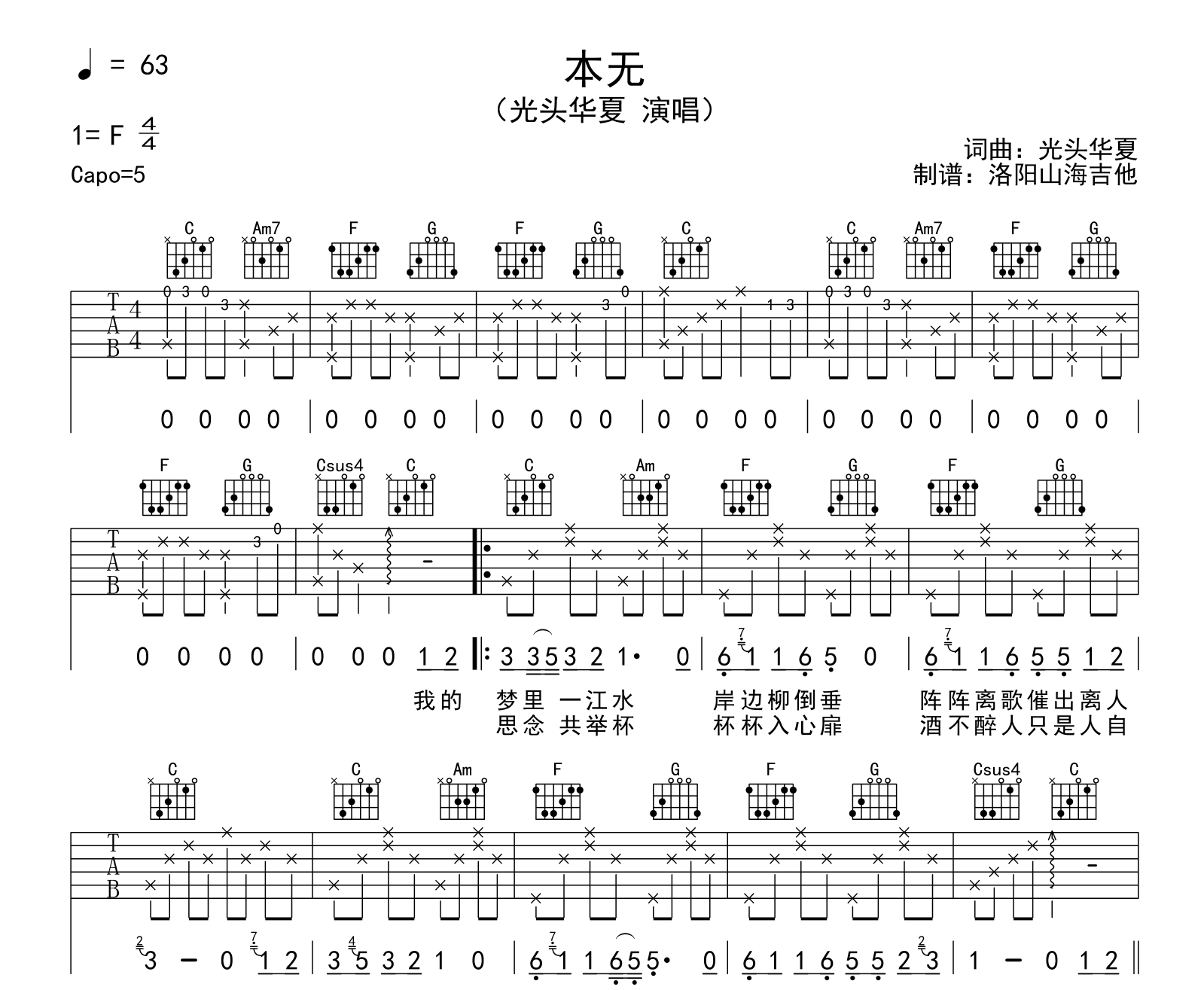 无缘吉他谱 - 陶喆 - F调吉他弹唱谱 - 琴谱网