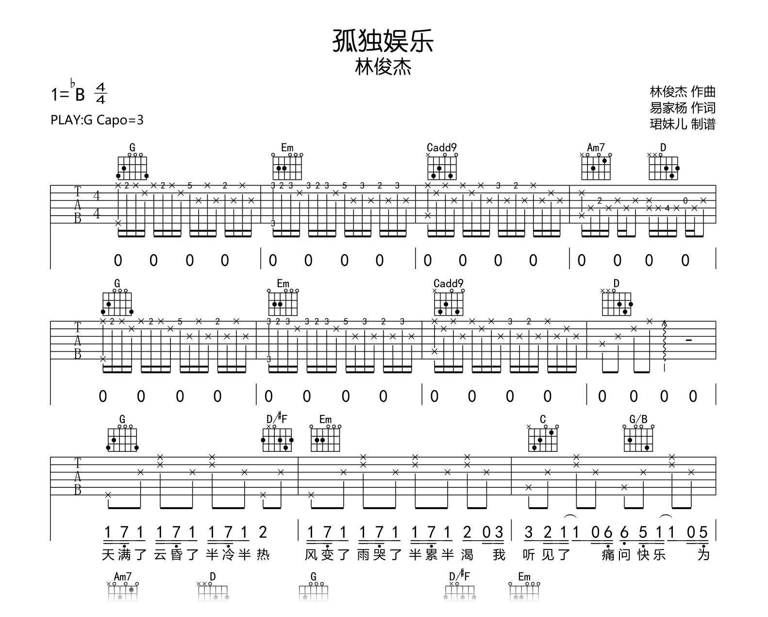 孤独娱乐吉他谱-林俊杰-吉他帮