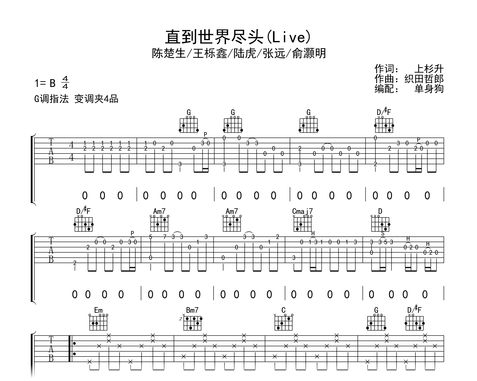 初学者弹唱《直到世界的尽头》吉他六线谱C调_超简单的前奏教学视频_吉他谱其他版 - 吉他简谱