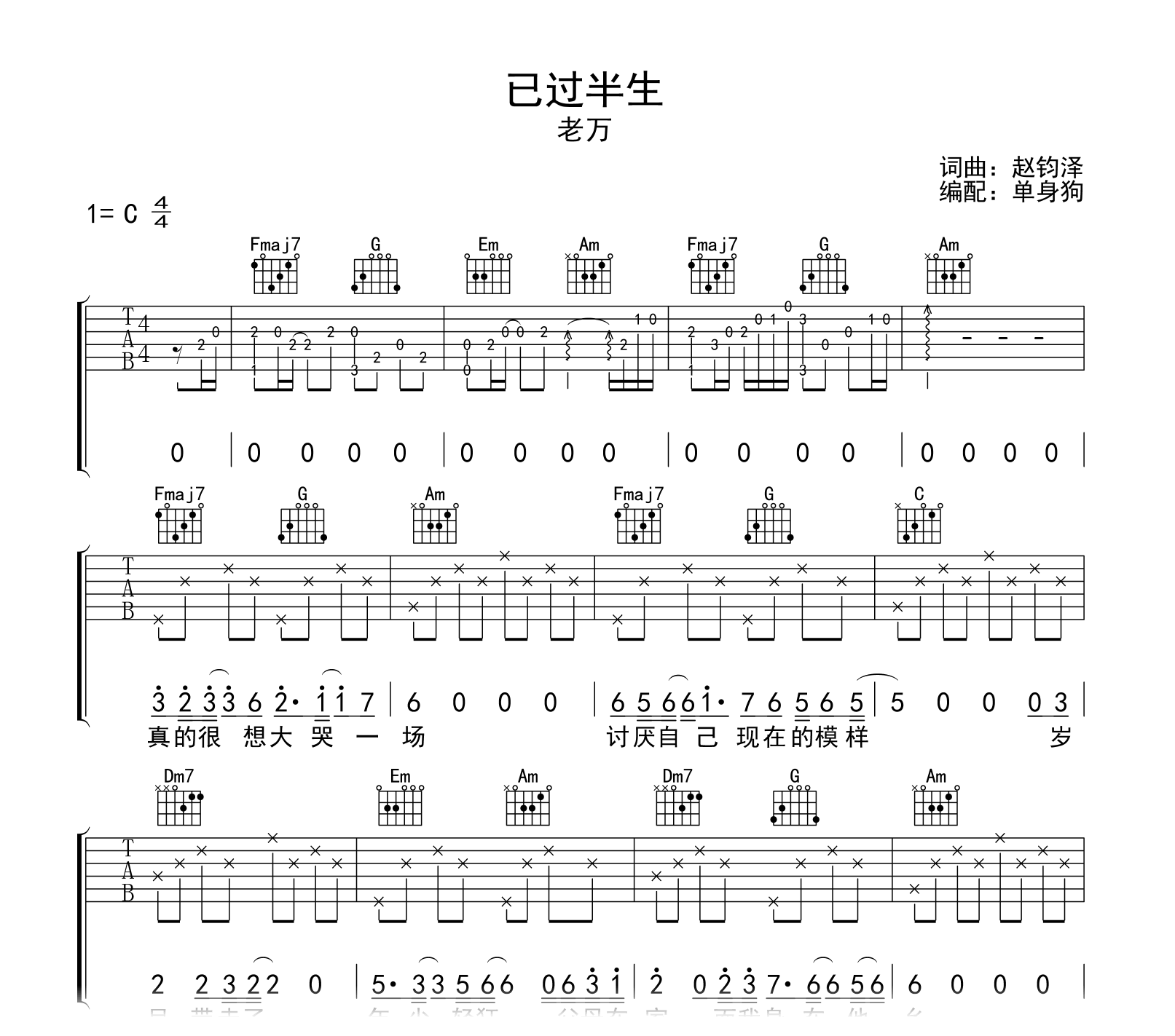 已过半生吉他谱-老万-吉他帮