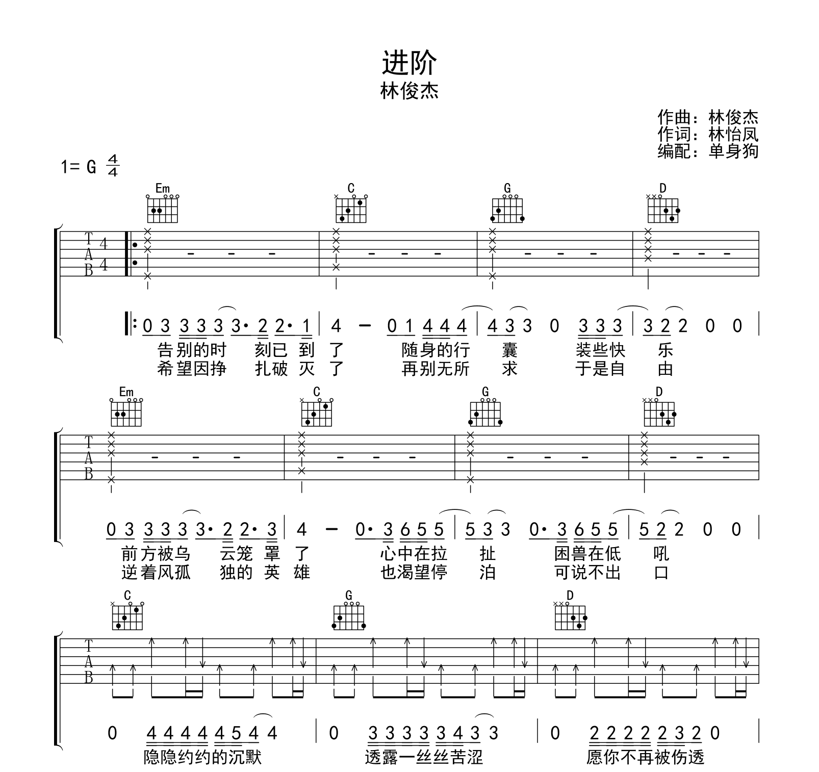 林俊杰《进阶》吉他谱-吉他帮