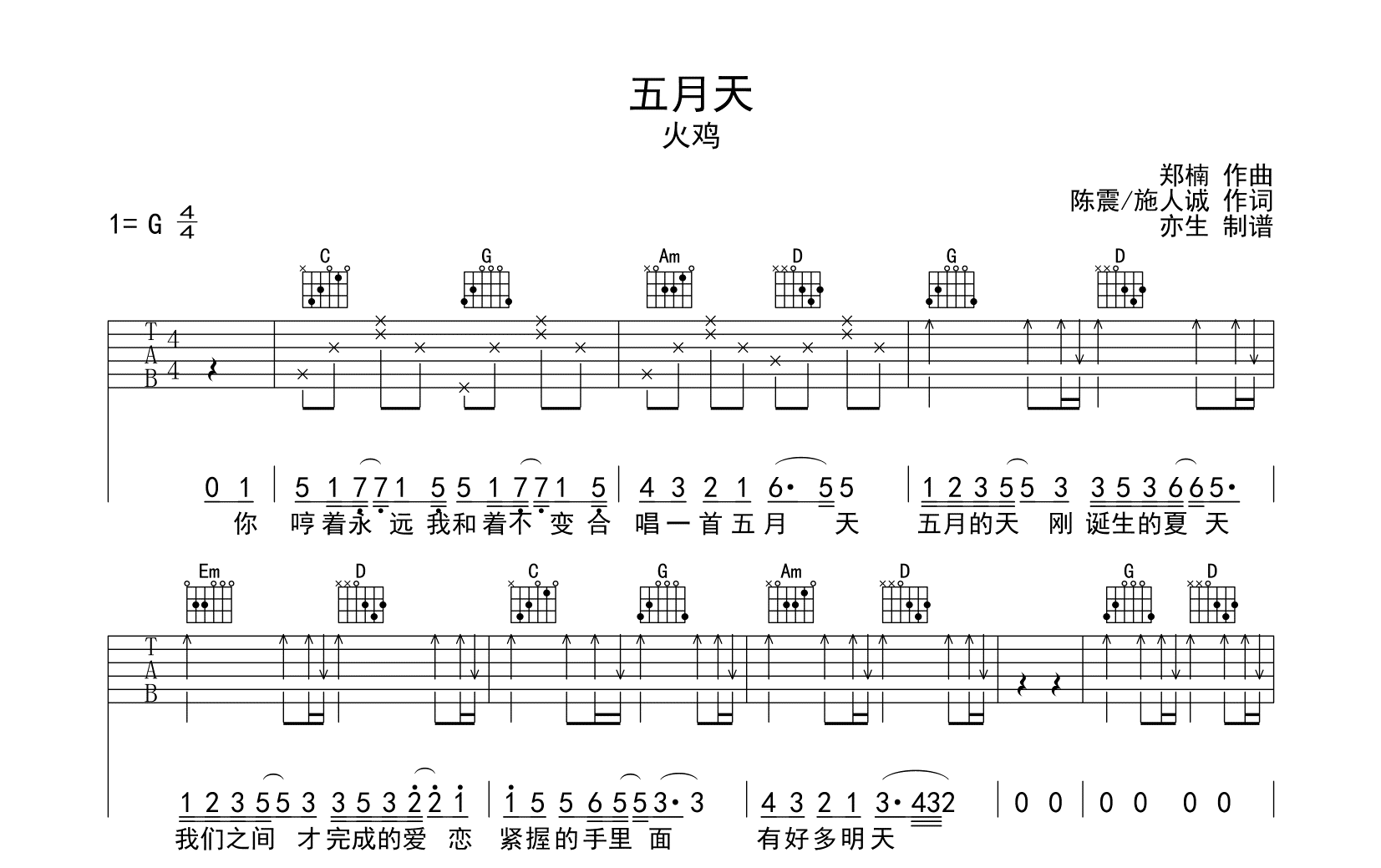 五月天吉他谱-火鸡-吉他帮