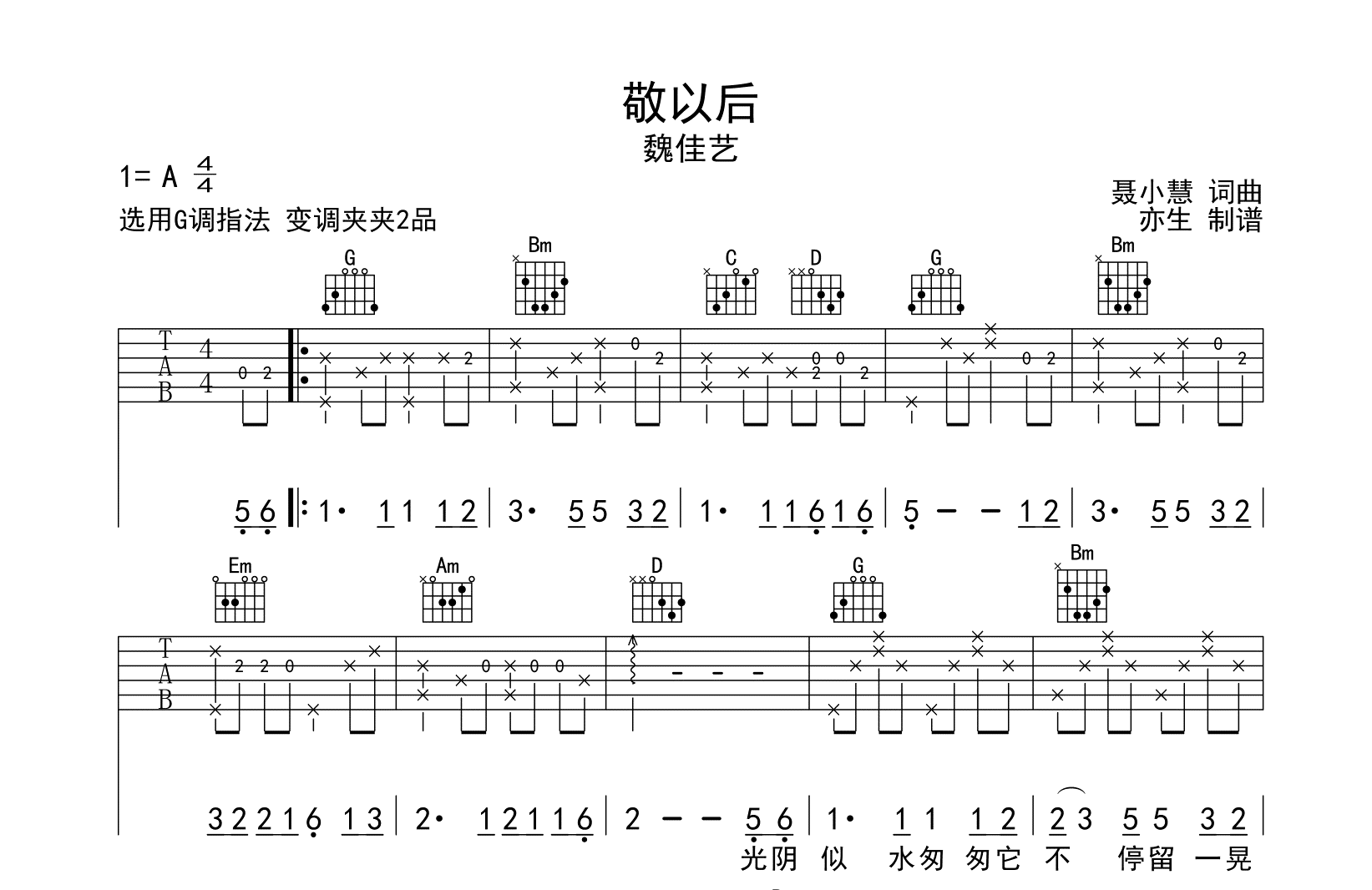 魏佳艺《敬以后》吉他谱-吉他帮