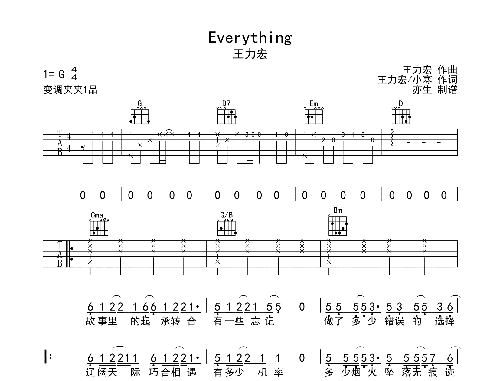 Everything吉他谱-王力宏-G调-吉他帮