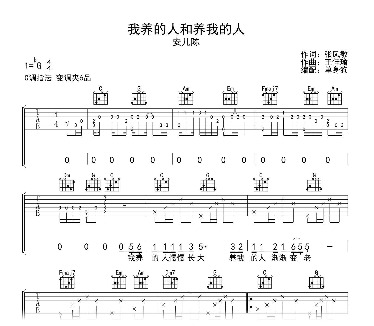 我养的人和养我的人吉他谱-安儿陈-吉他帮