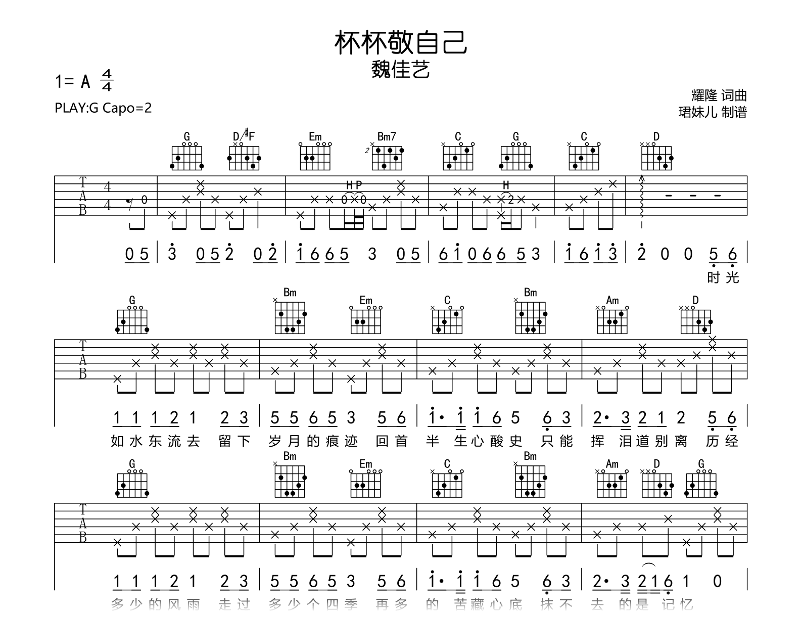 杯杯敬自己吉他谱-魏佳艺-吉他帮