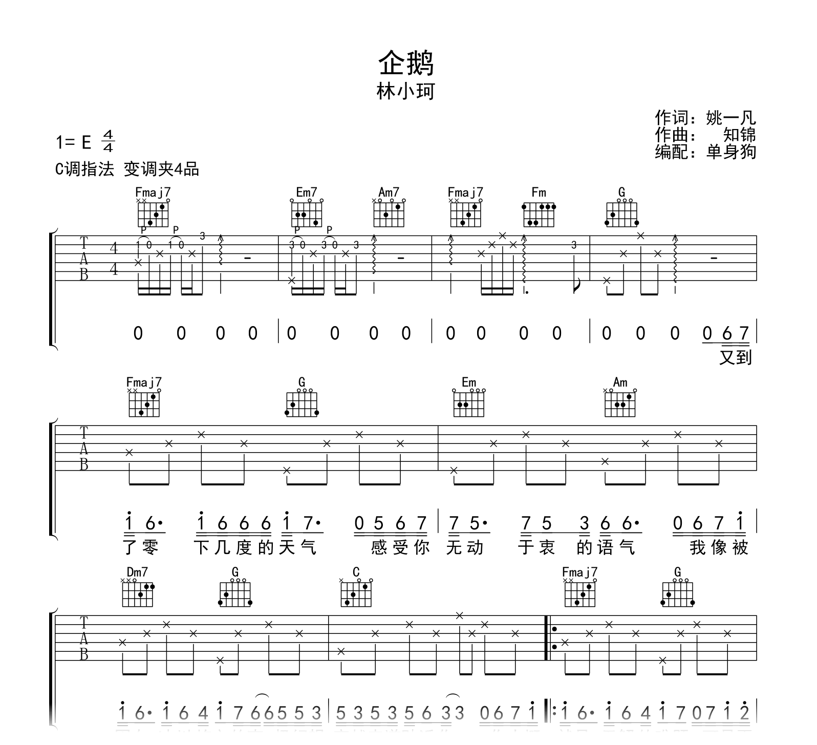 企鹅吉他谱-林小珂-吉他帮