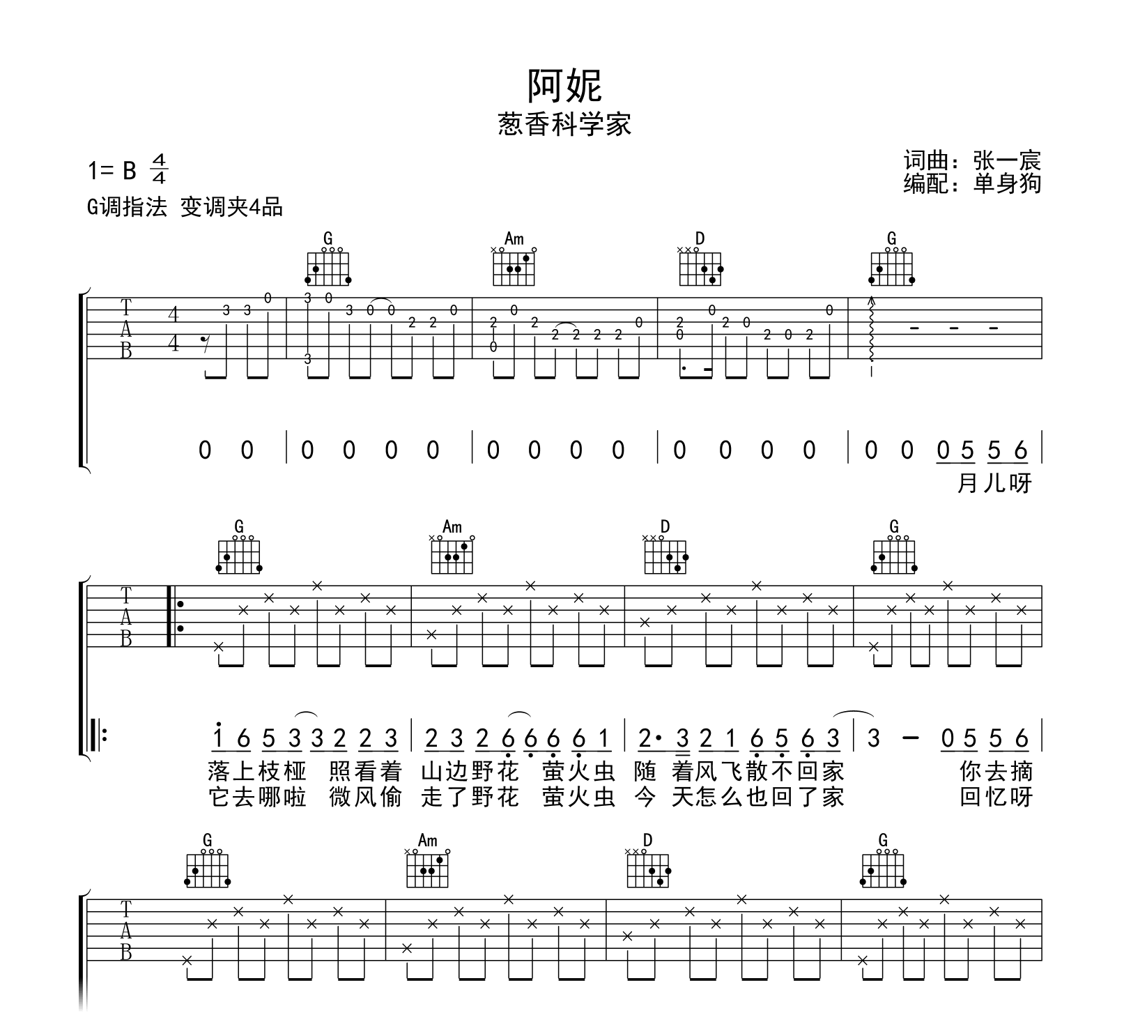 葱香科学家《阿妮》吉他谱-吉他帮