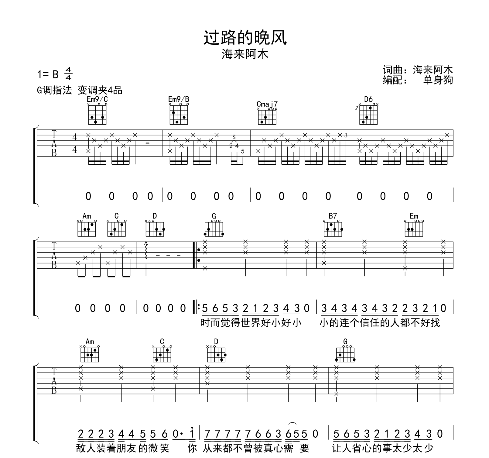 海来阿木《过路的晚风》吉他谱-吉他帮