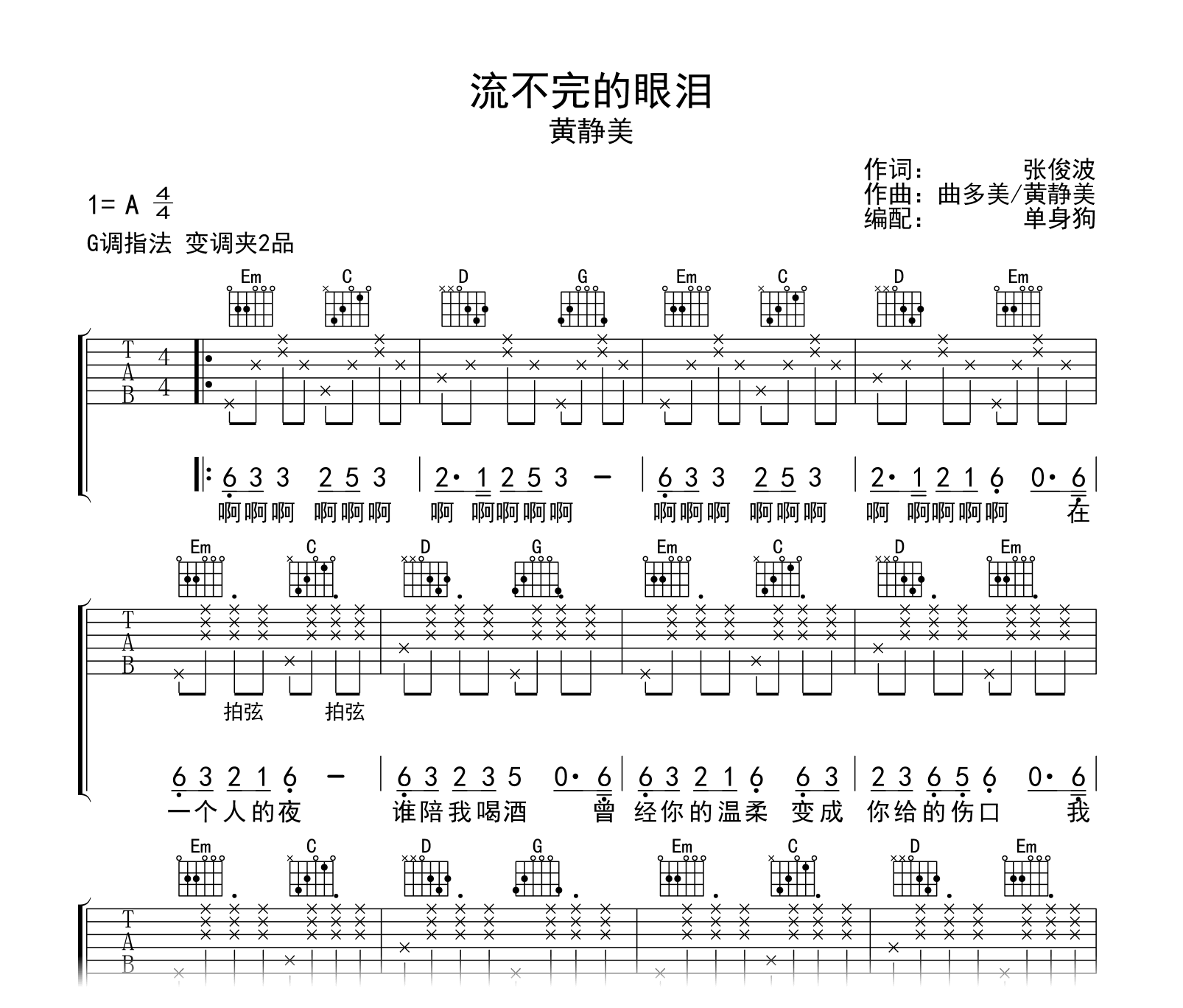 黄静美《流不完的眼泪》吉他谱-吉他帮