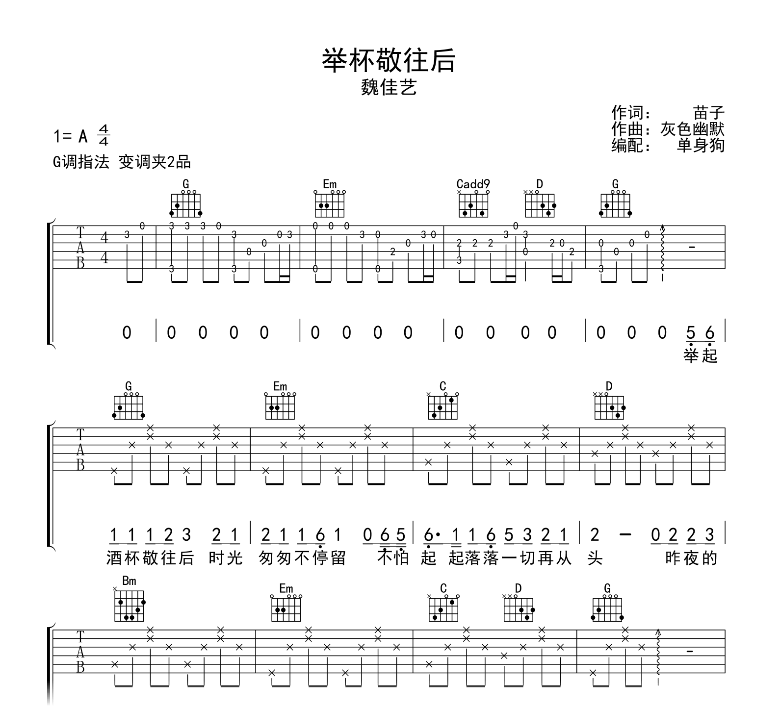 魏佳艺《举杯敬往后》吉他谱-吉他帮