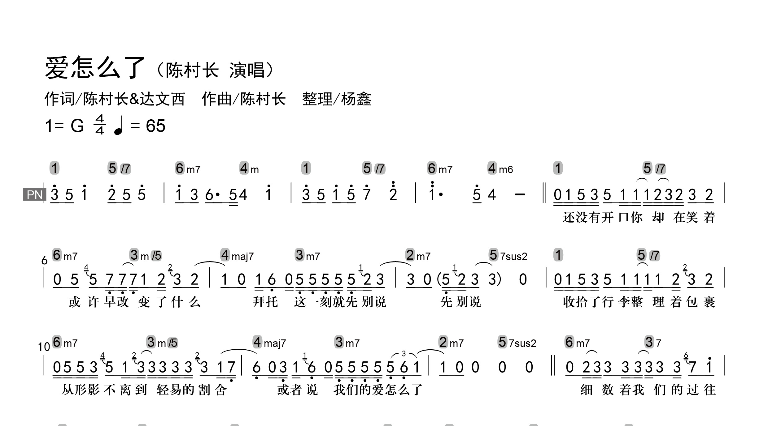 爱怎么了吉他谱-陈村长-和弦弹唱谱