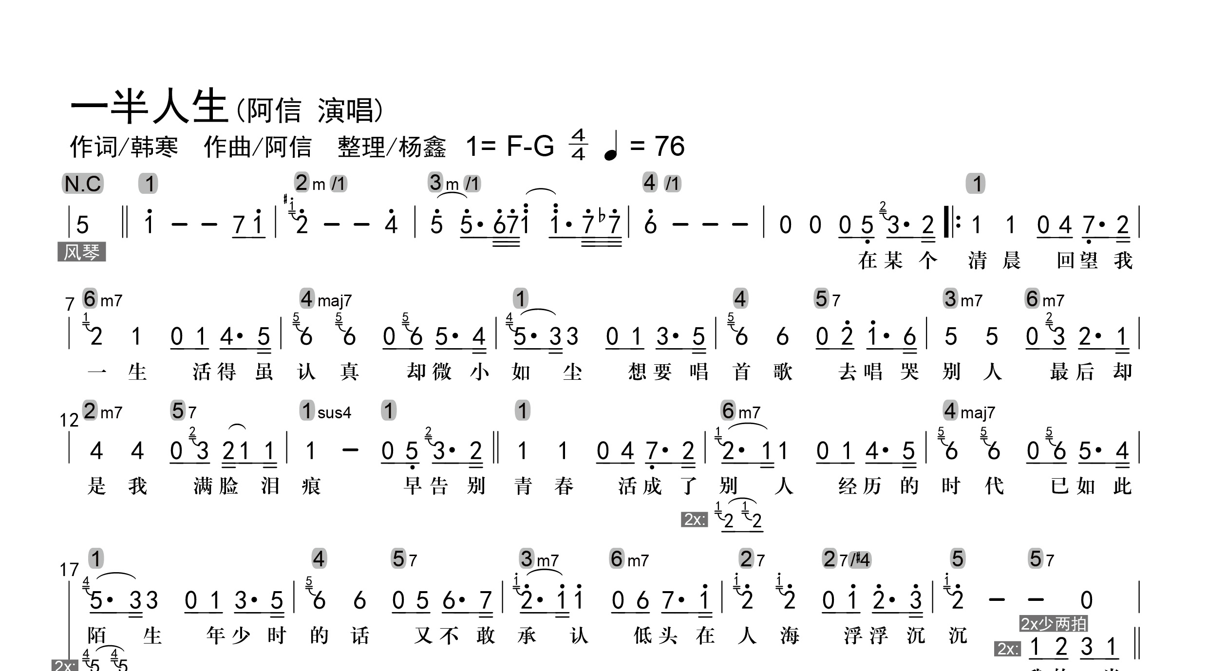 《一半人生》吉他谱-五月天-D调原版六线谱-吉他弹唱教学-歌谱网