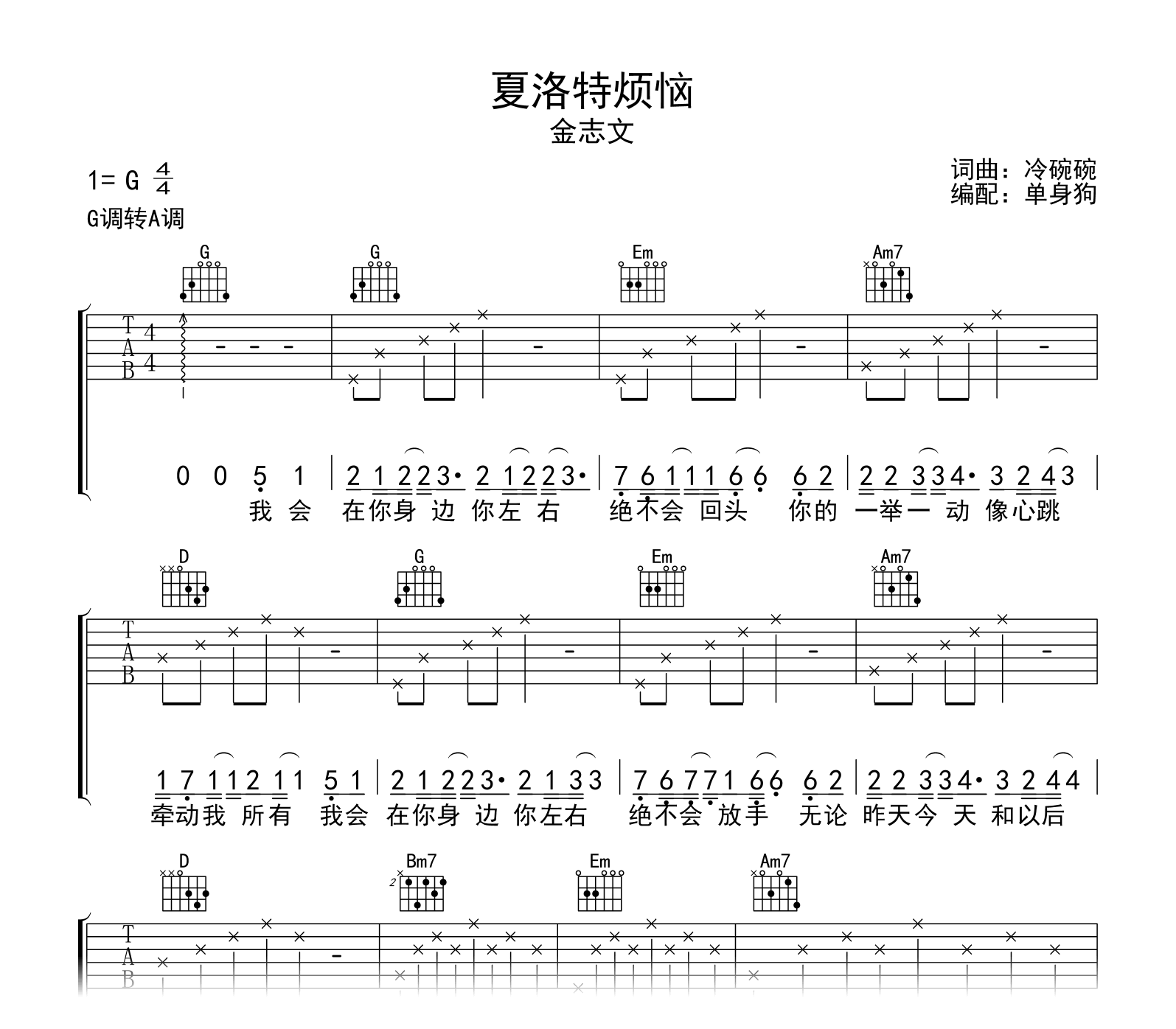 夏洛特烦恼吉他谱-金志文-吉他帮