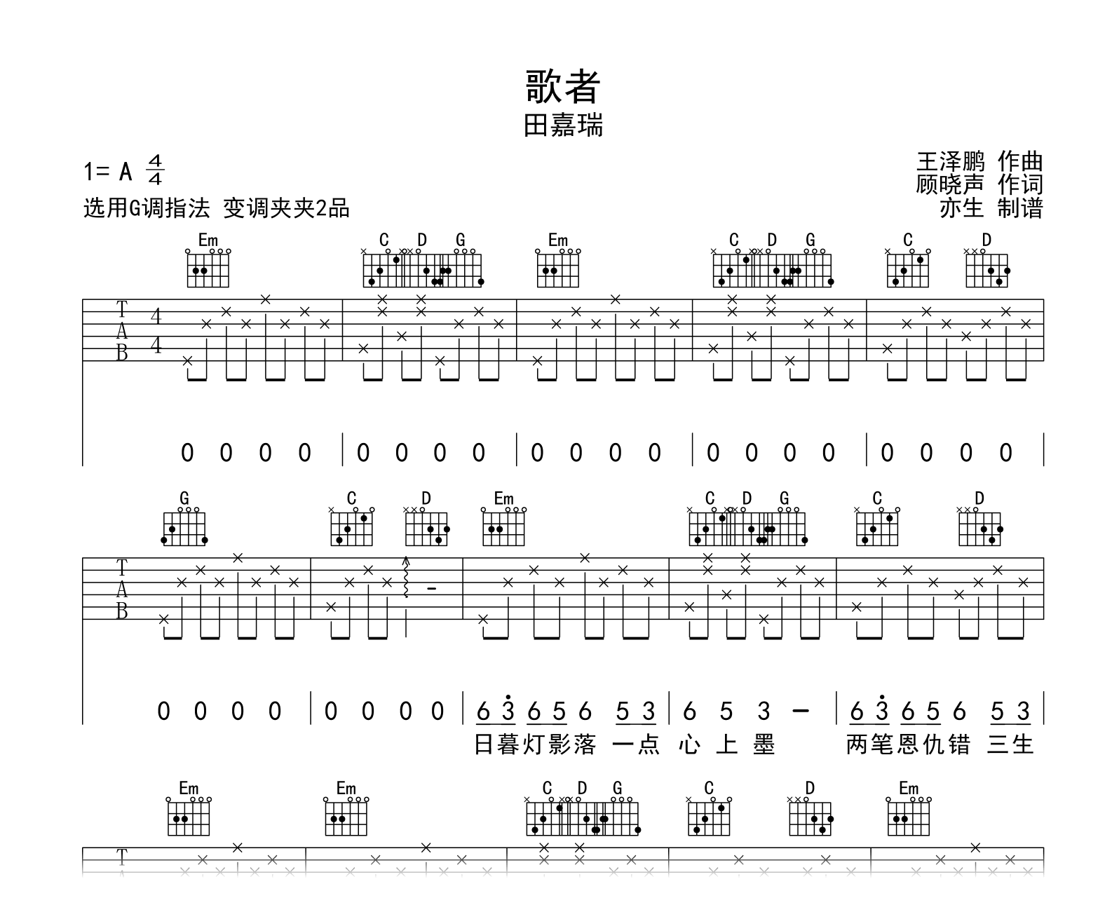 田嘉瑞《歌者》吉他谱-云之羽插曲-吉他帮