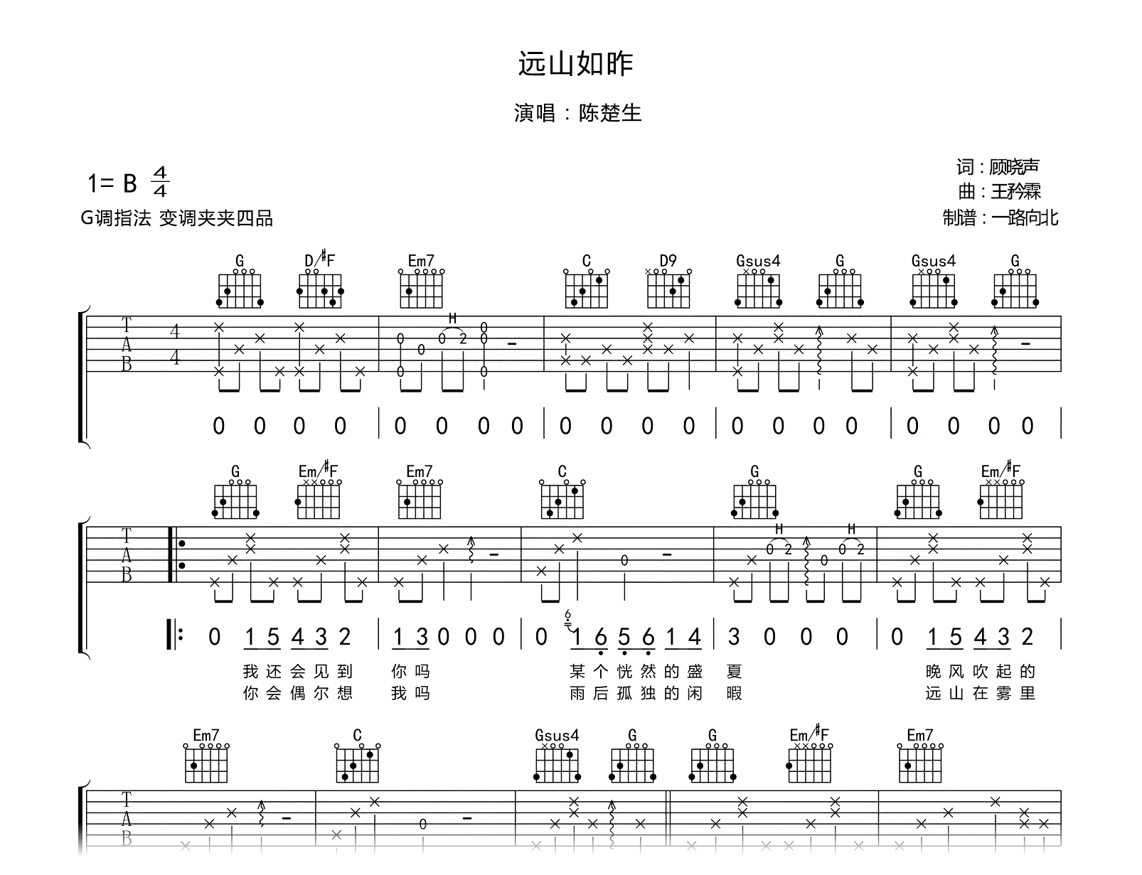 远山如昨吉他谱-陈楚生-云之羽插曲-预览图