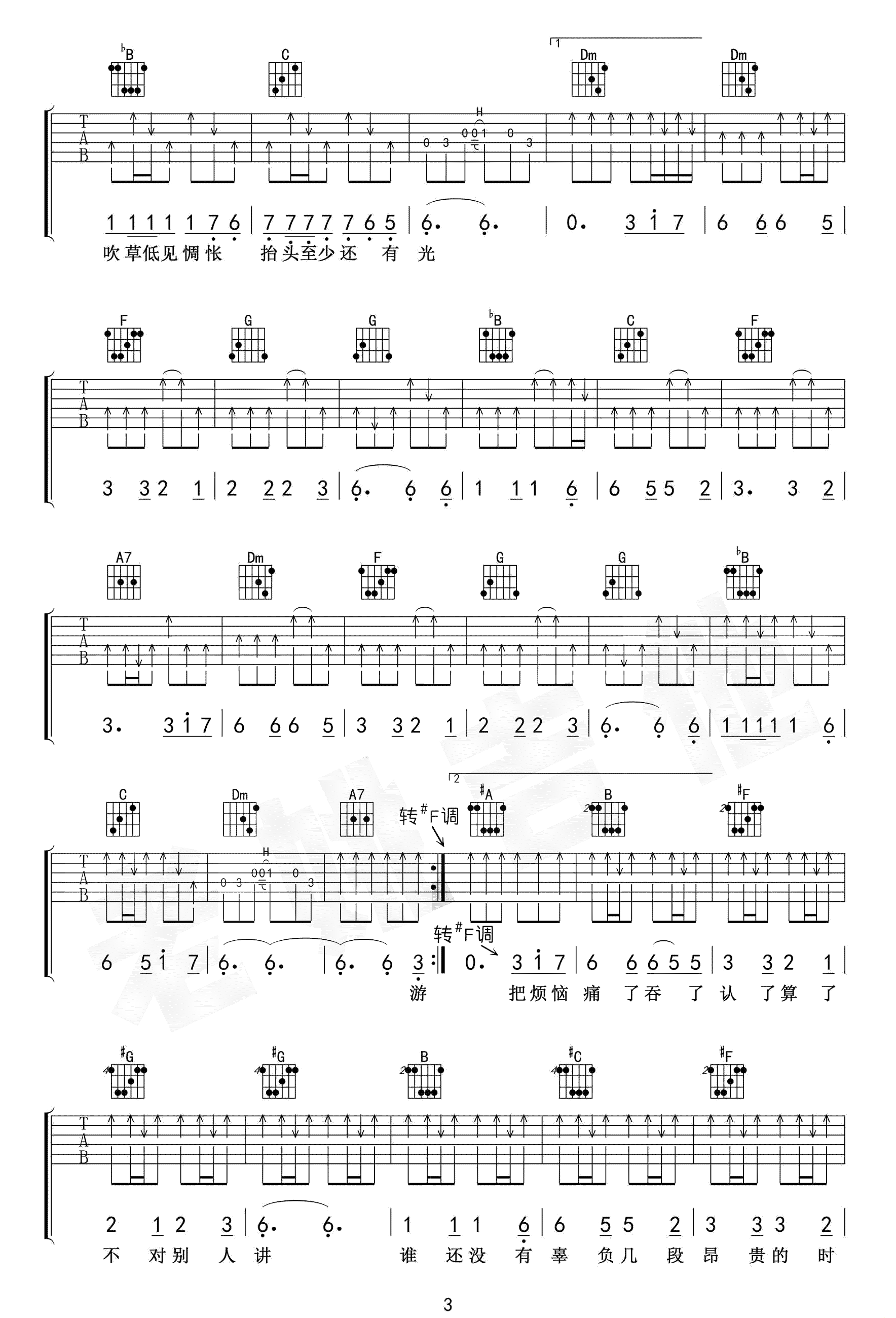 牧马城市吉他谱-毛不易-F调原版-3