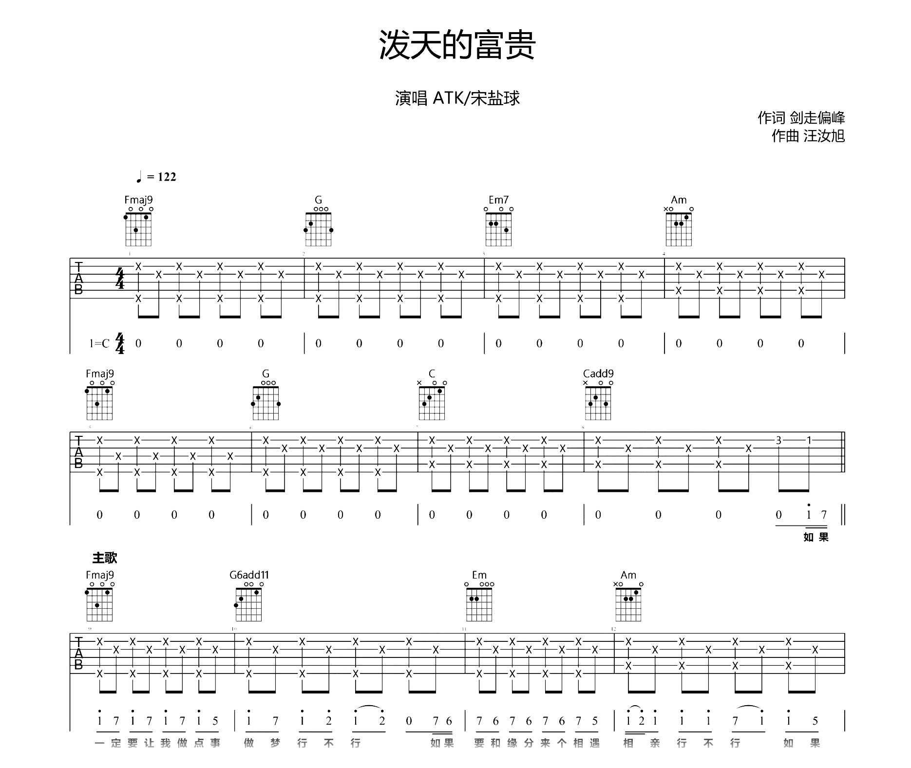 泼天的富贵吉他谱-宋盐球-弹唱六线谱