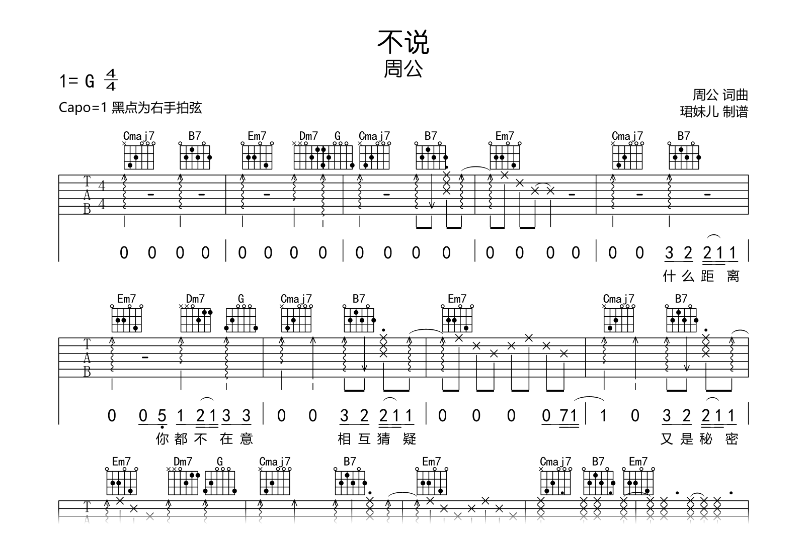 不说吉他谱_吉他谱_用户传谱 | 搜谱网