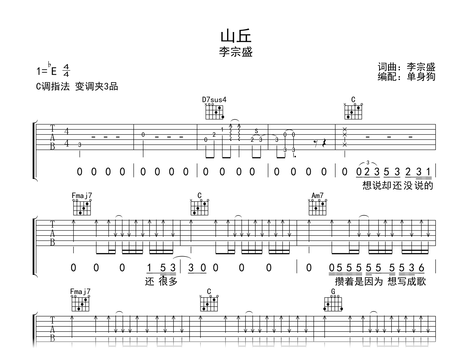 扫弦谱子图片《铿锵玫瑰》吉他谱 - 原调G调 - C调六线谱 - 易谱库