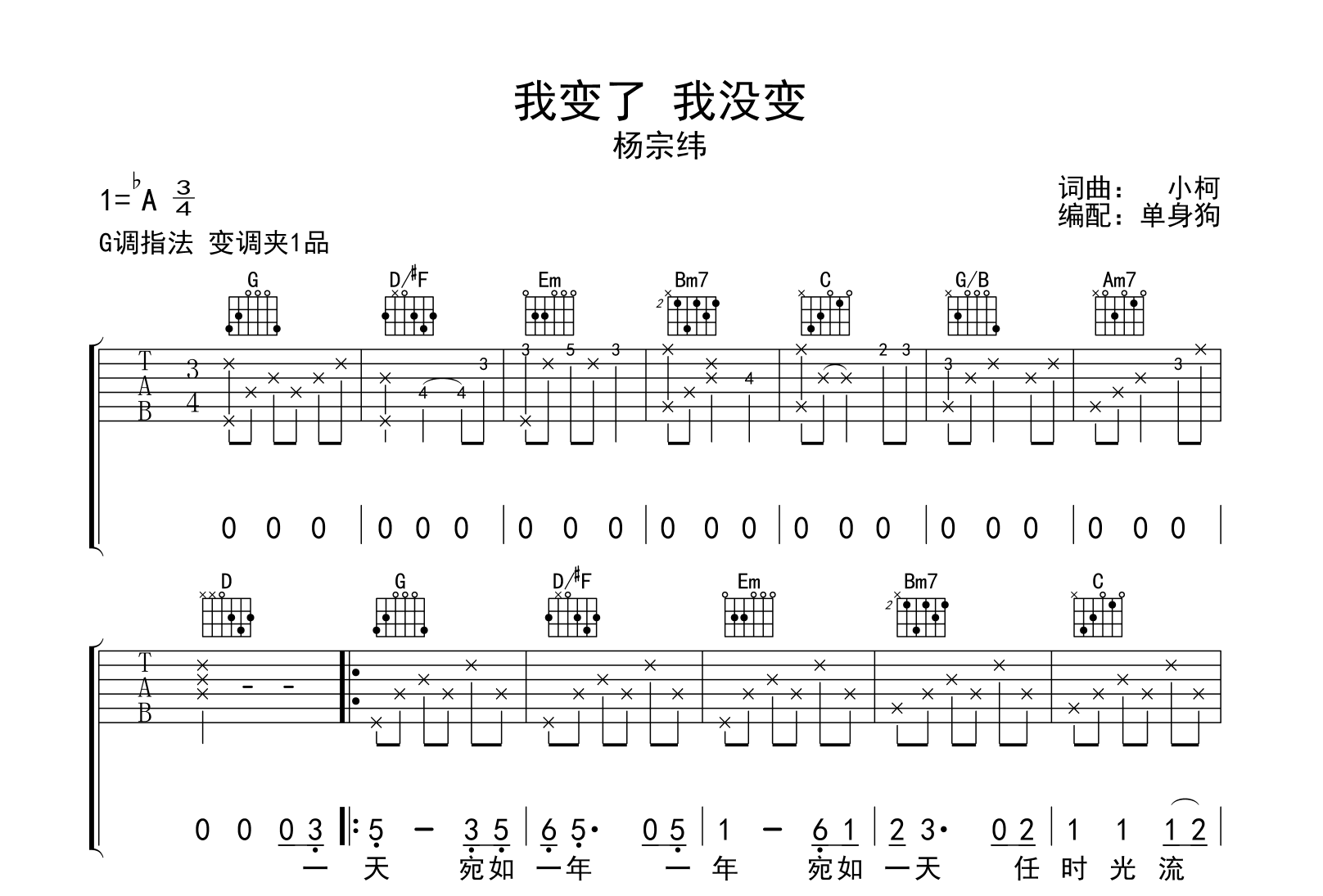 我变了我没变吉他谱-杨宗纬-预览图