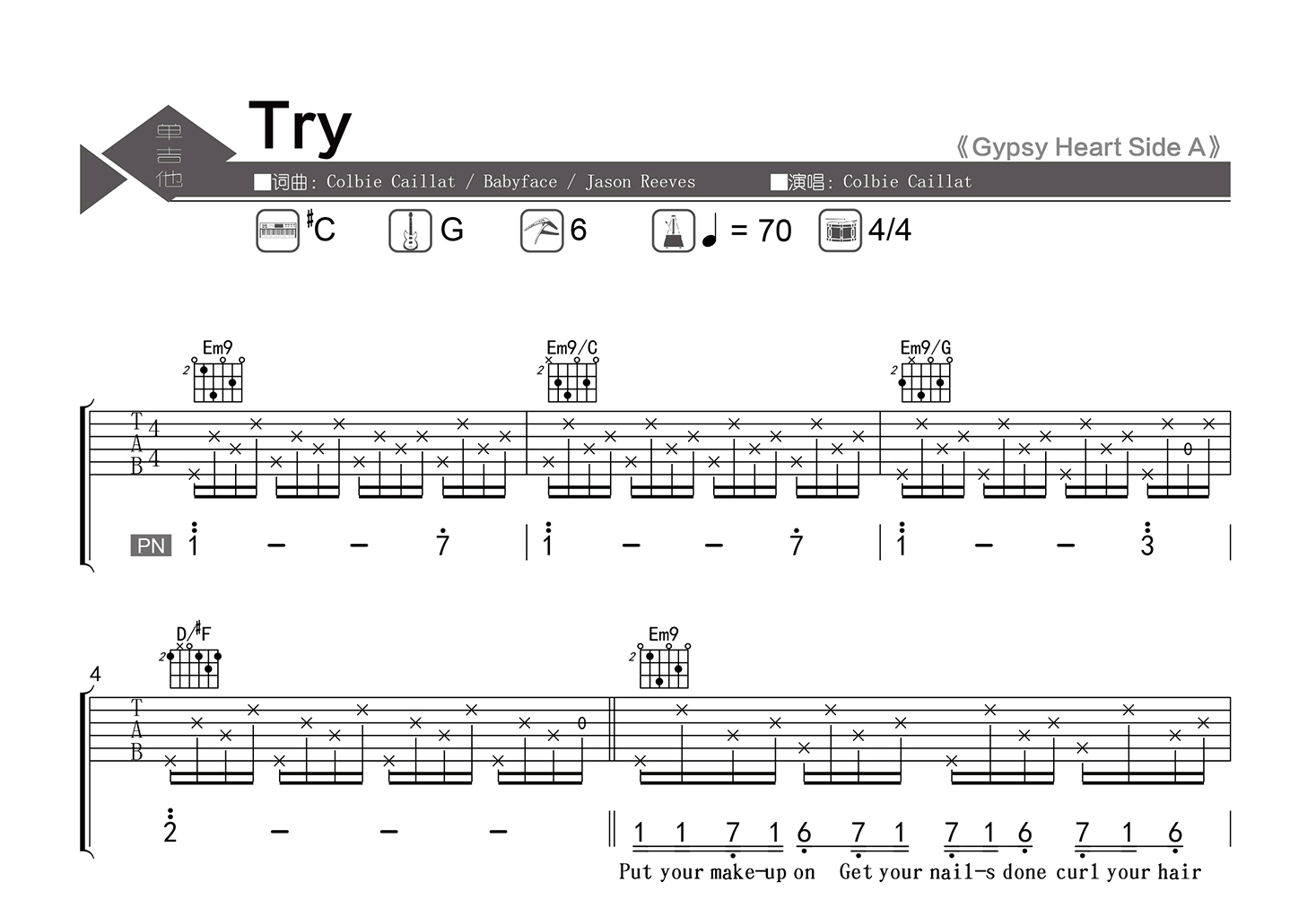 Try吉他谱-Colbie Caillat-吉他弹唱谱