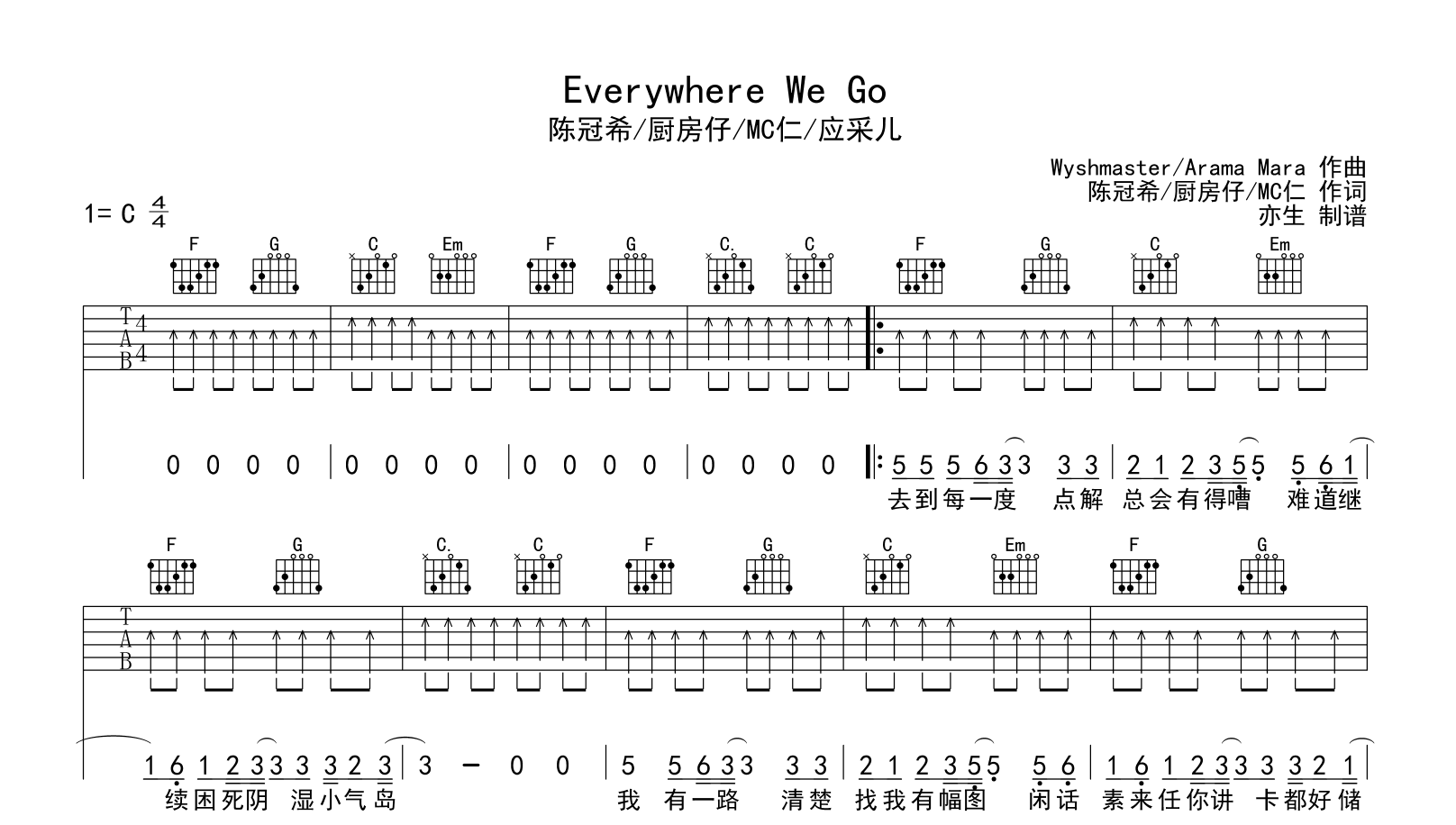 《一个人吉他谱》_陈冠蒲_G调_吉他图片谱2张 | 吉他谱大全