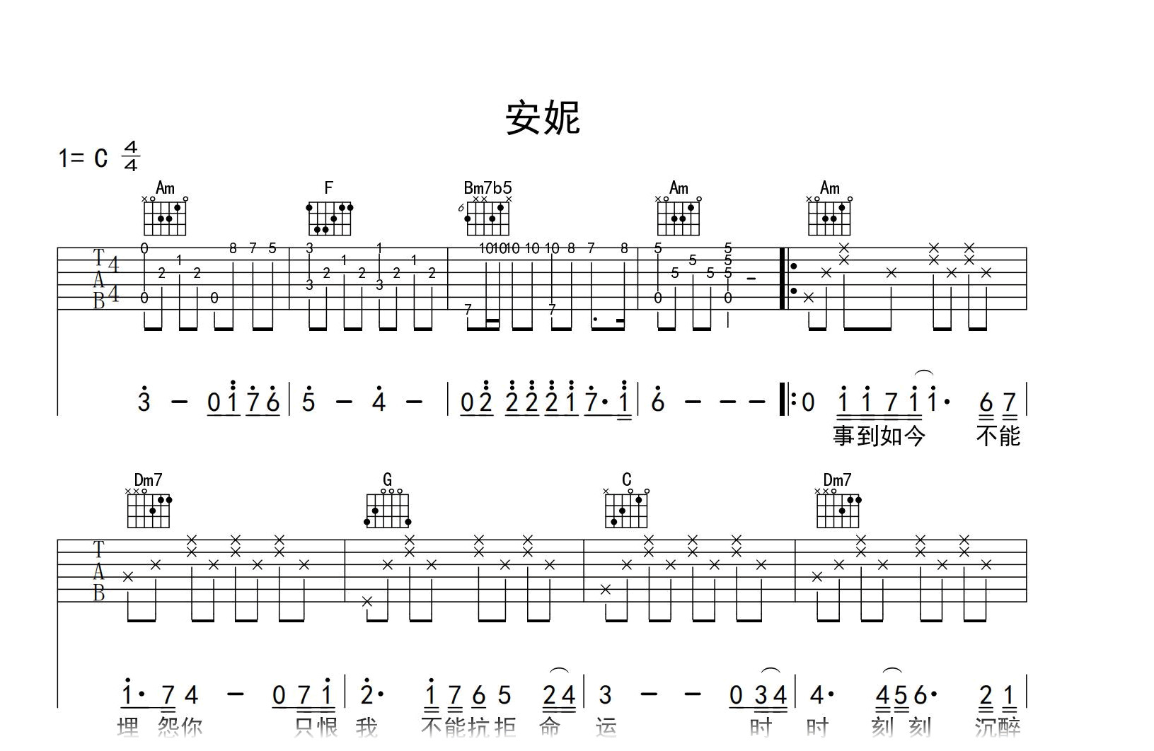 安妮吉他谱-王杰-C调指法-吉他帮