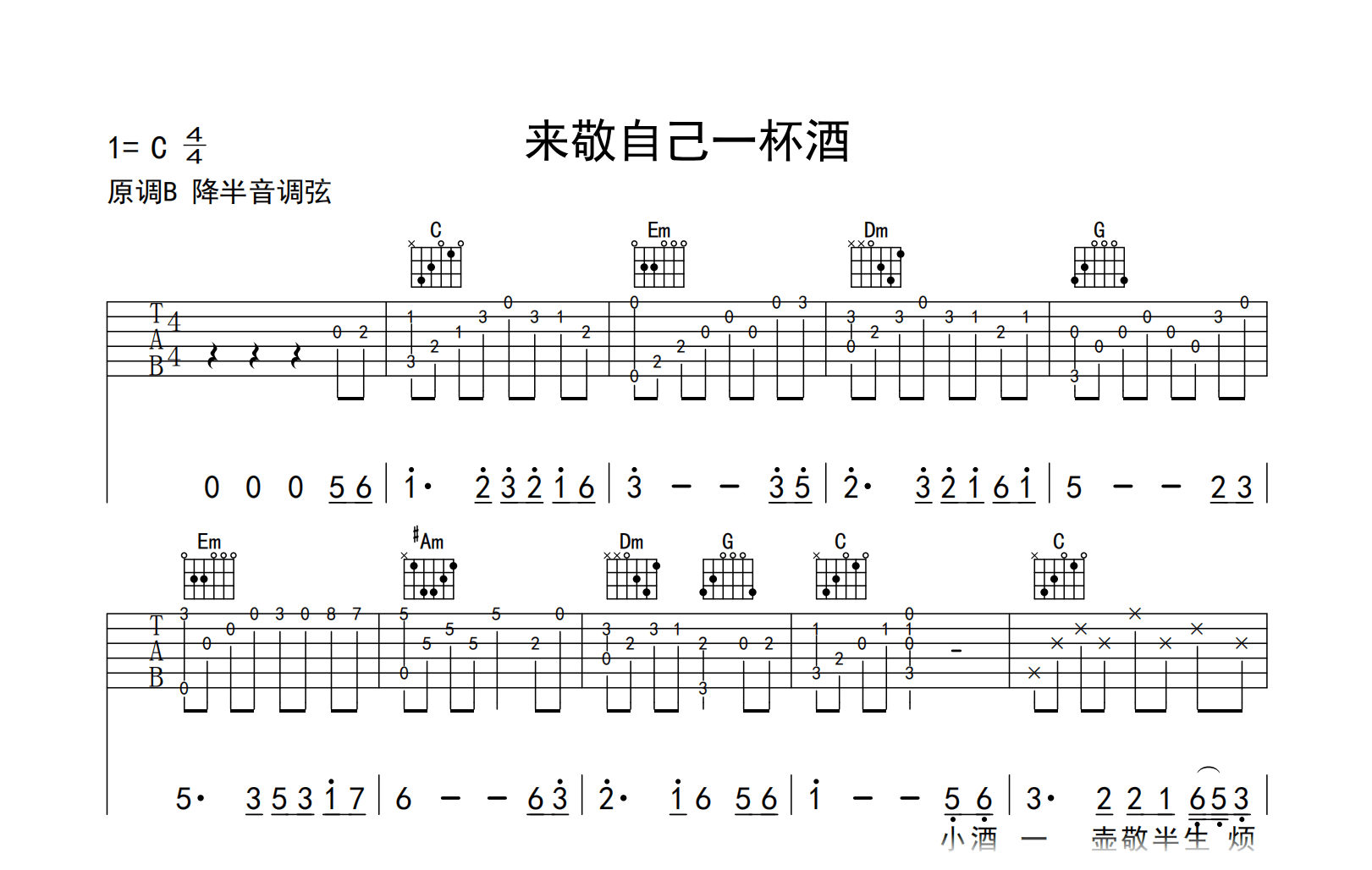 来敬自己一杯酒吉他谱-艺凌-C调指法-吉他帮