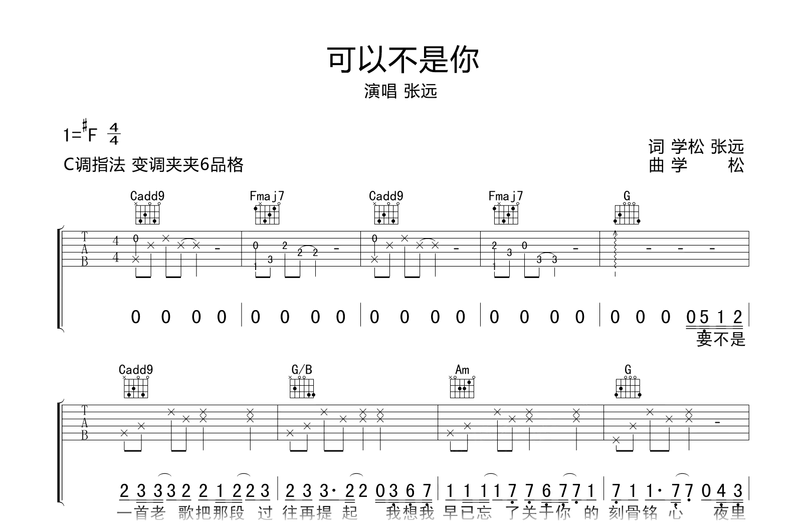 可以不是你吉他谱-张远-吉他帮