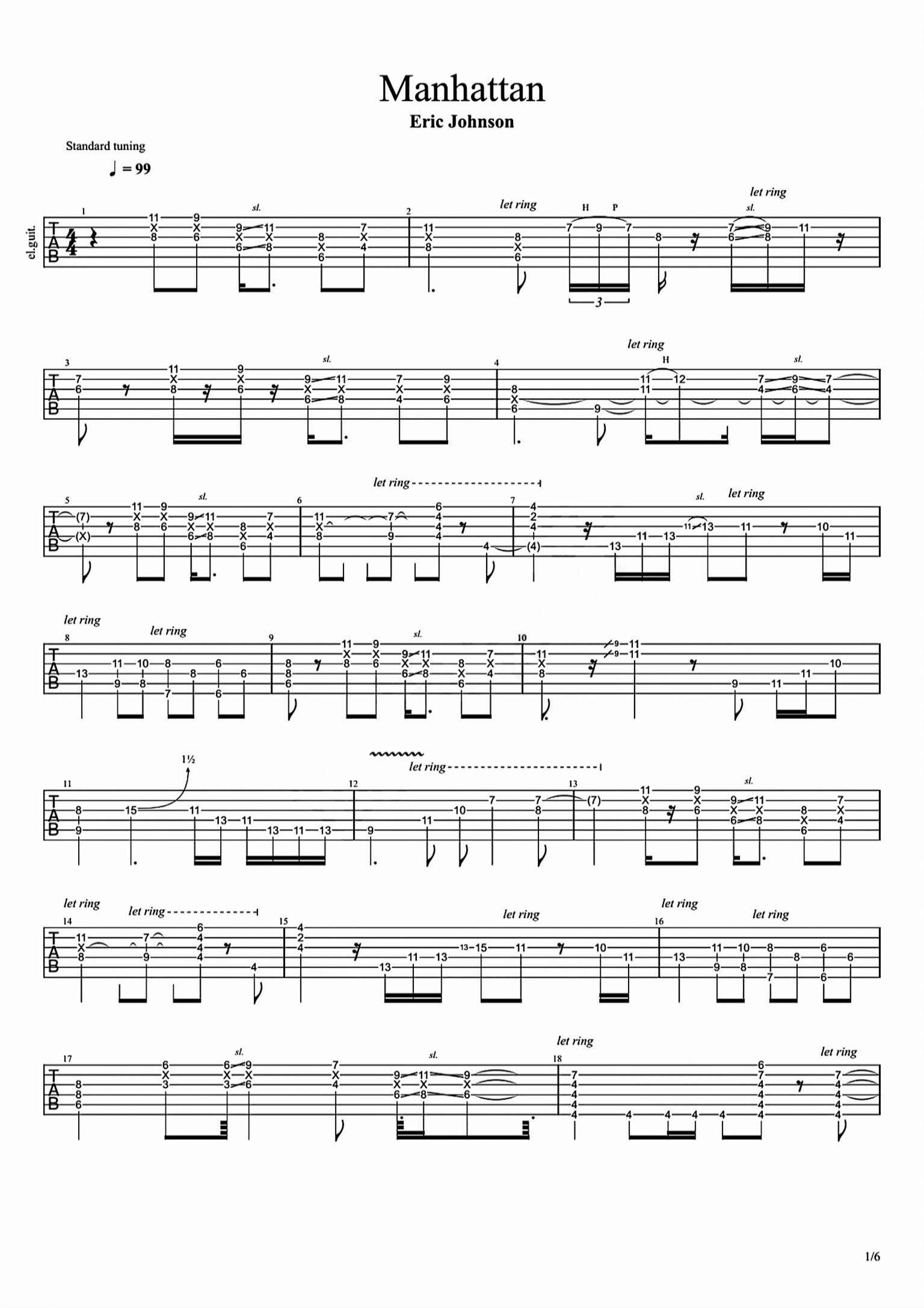 Eric Johnson《Manhattan》独奏曲电吉他谱
